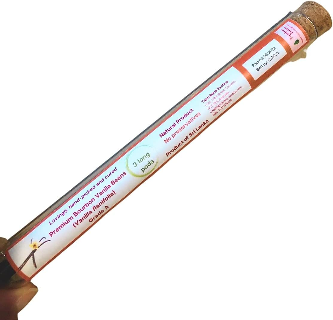 Premium Bourbon Vanila Beans Grade a - 3 Long Beans in Transparent Tube image number 2