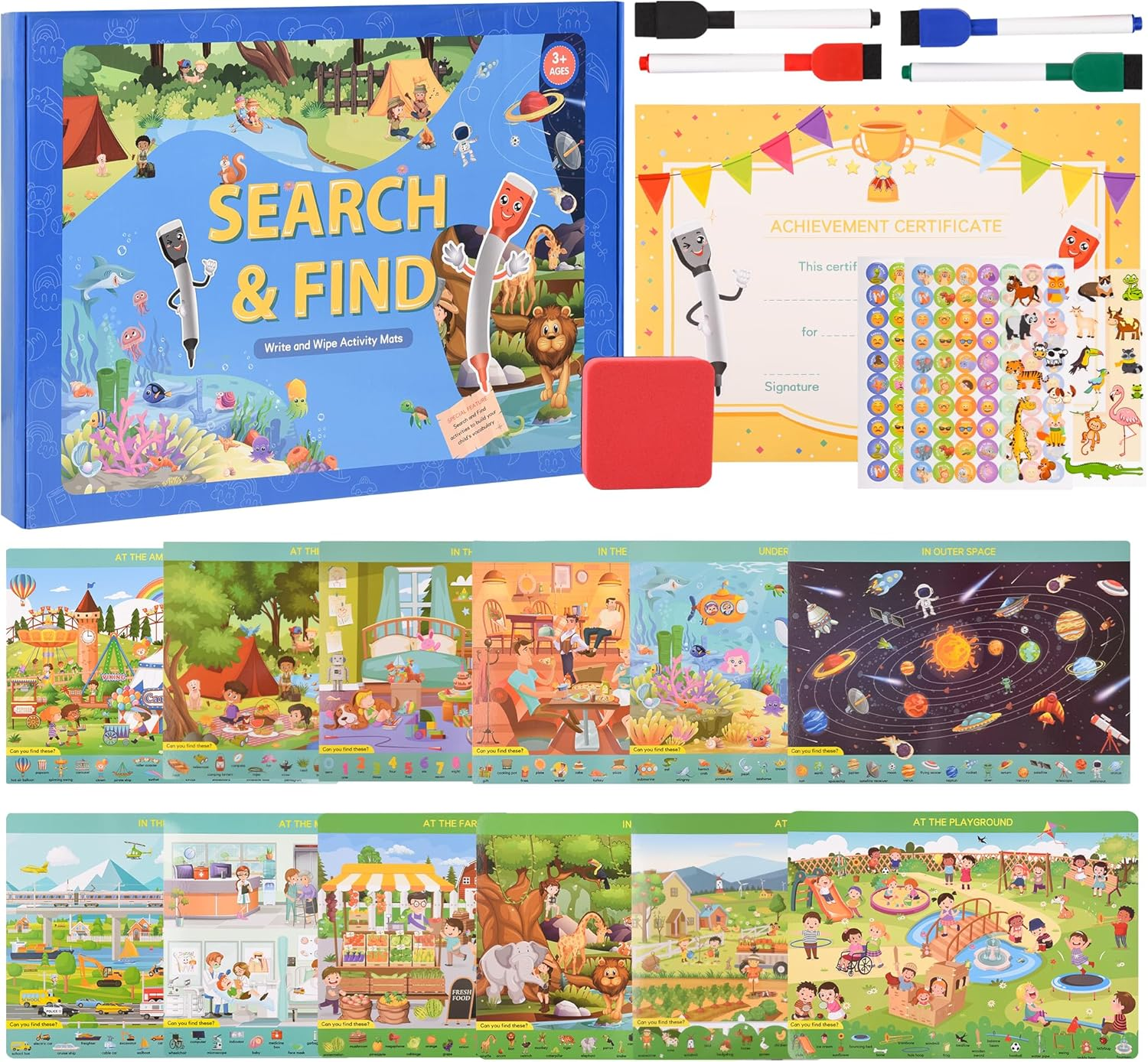 CYZAM Search and Find Preschool Learning Activities, Montessori Busy Book for Kids Toddlers, Travel Game Toys for Car Airplane, Birthday Gifts for Boys Girls 3-8 Years Old image number 4