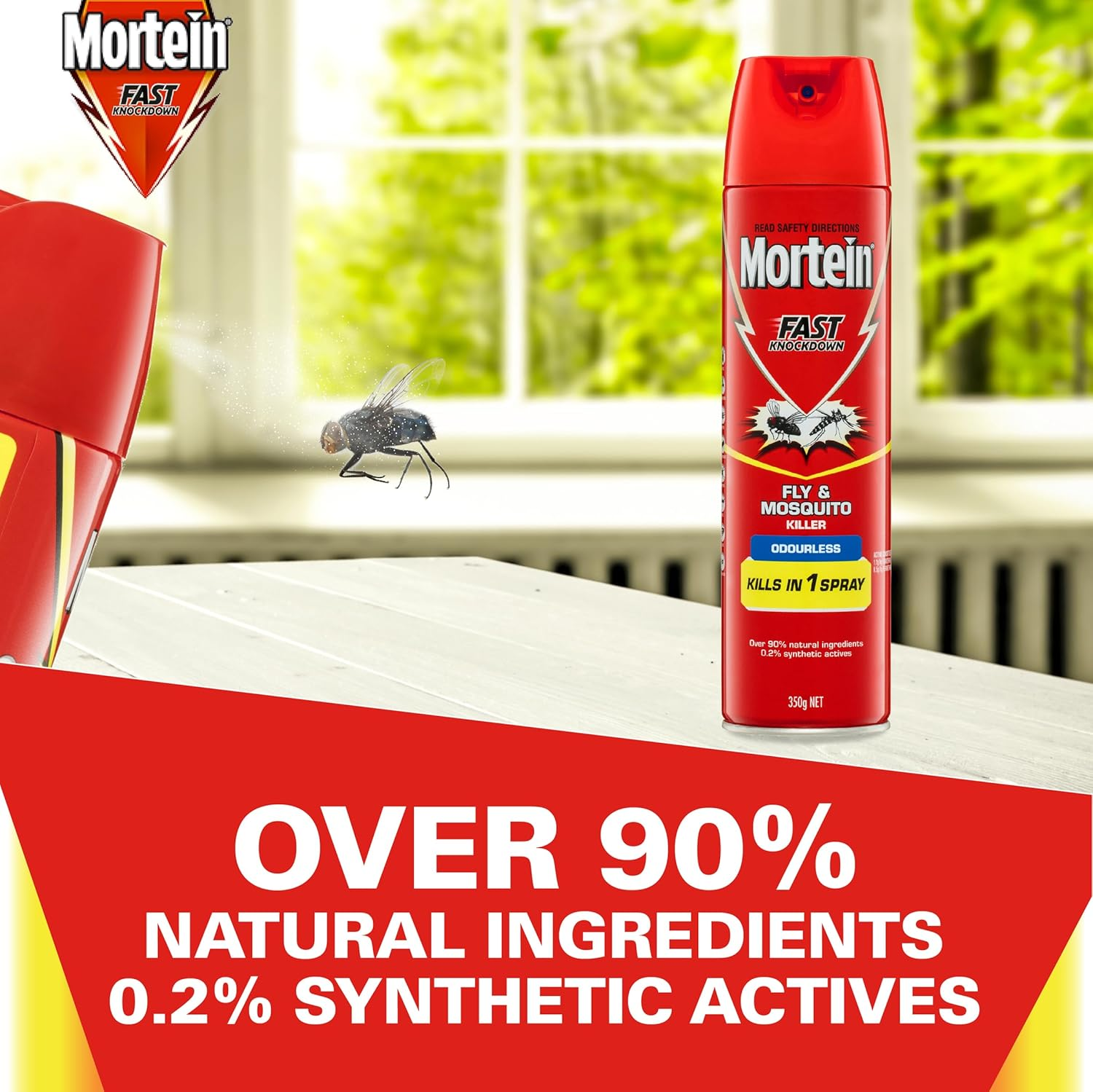 Mortein Fast Knockdown Insect Spray Odourless Fly & Mosquito Killer 350G image number 3