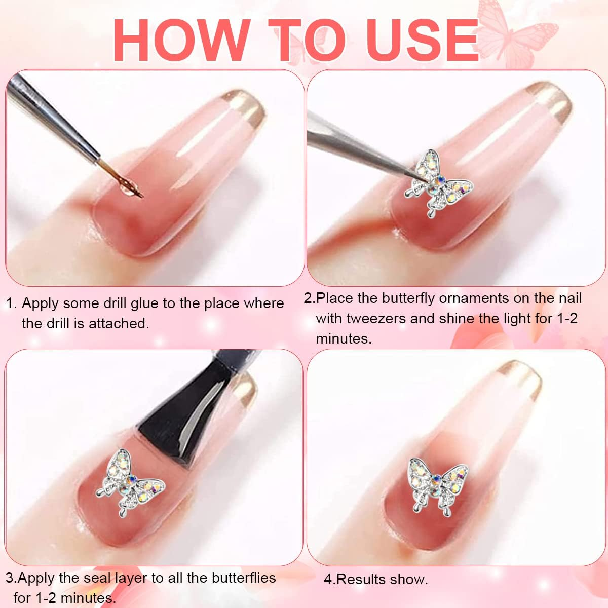 Butterfly Nail Charms,22Pcs Mixed 3D Metal Butterfly Nail Rhinestones Charms,Shiny Nail Gems Jewels Studs for Nail Art Design Decorations DIY Crafts Gold Silver image number 2