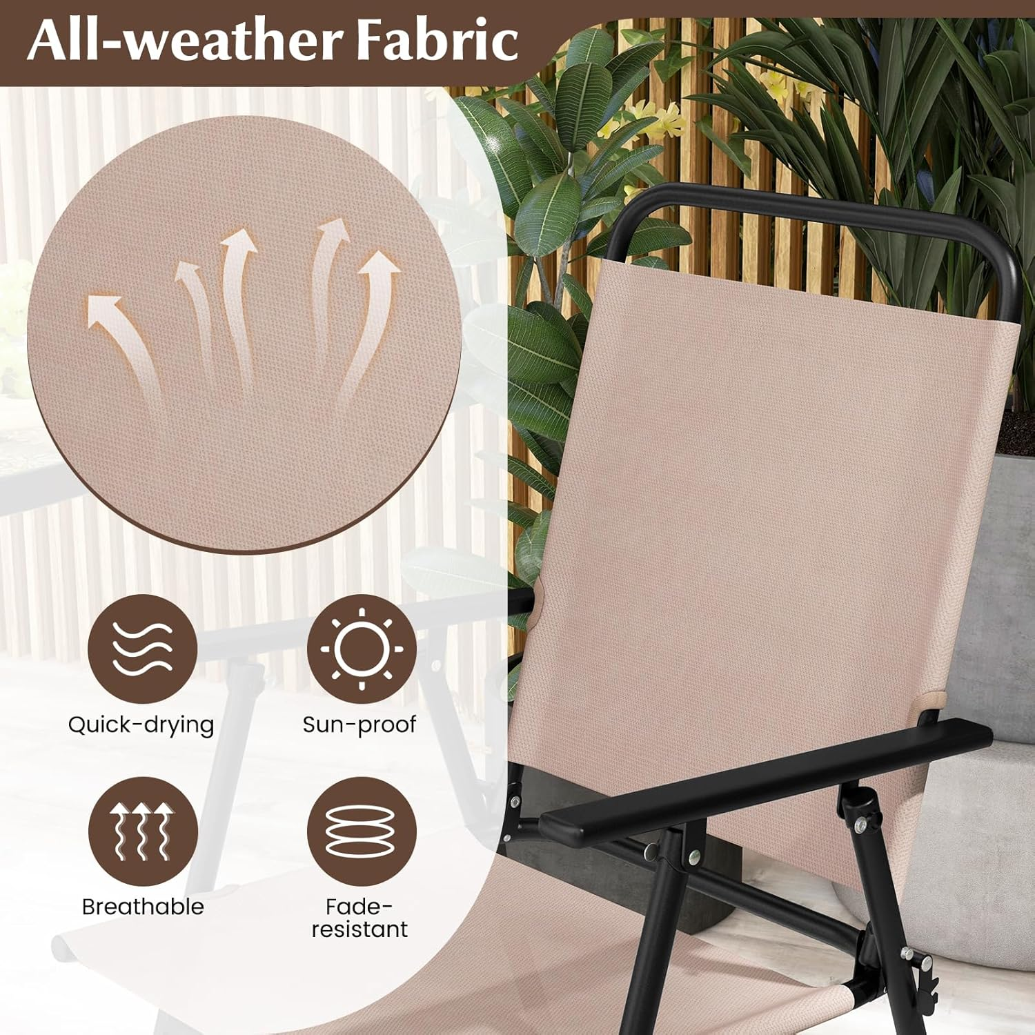 Costway Outdoor Folding Bar Chair Set of 2, Bar-Height Patio Chairs with Backrest, Armrests, Footrest, Metal Frame, Patio Furniture Chair Set for Backyard Poolside Balcony (Chairs & Table) image number 2