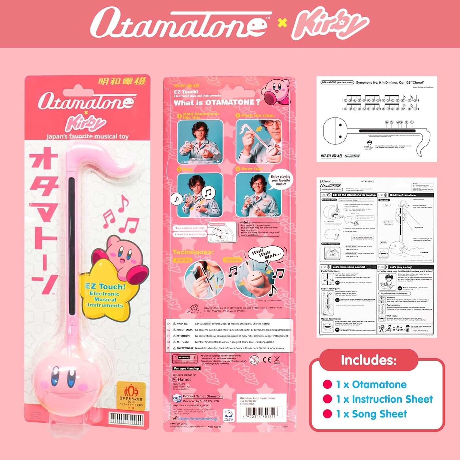 Otamatone Kirby Pink Star Hero Japanese Electronic Musical Instrument Portable Music Synthesizer from Japan by Maywa Denki Studio Award Winning, Educational Fun Gift Game Character Pink Hero image number 4