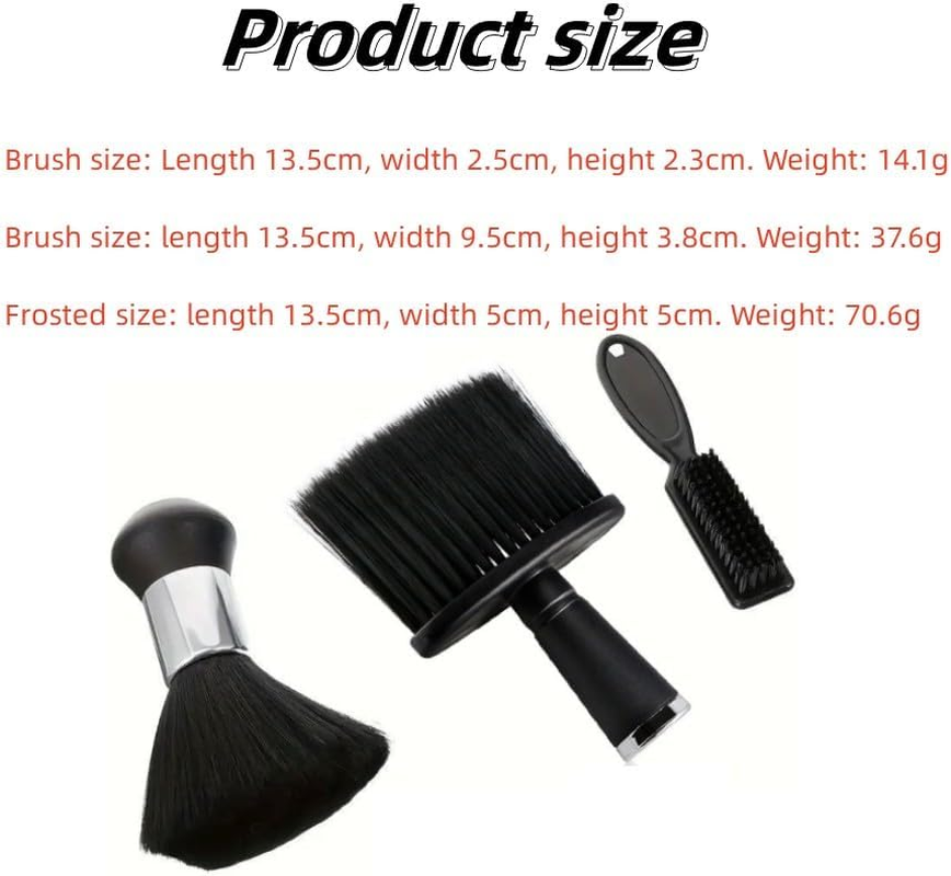 FUNNTY 3 Pcs Neck Duster Barber Brush Set, Black Barber Brush Neck Duster, Soft Hair Brush Neck Duster Hairdressing Hair Cutting Cleaning Brush Set for Men image number 3