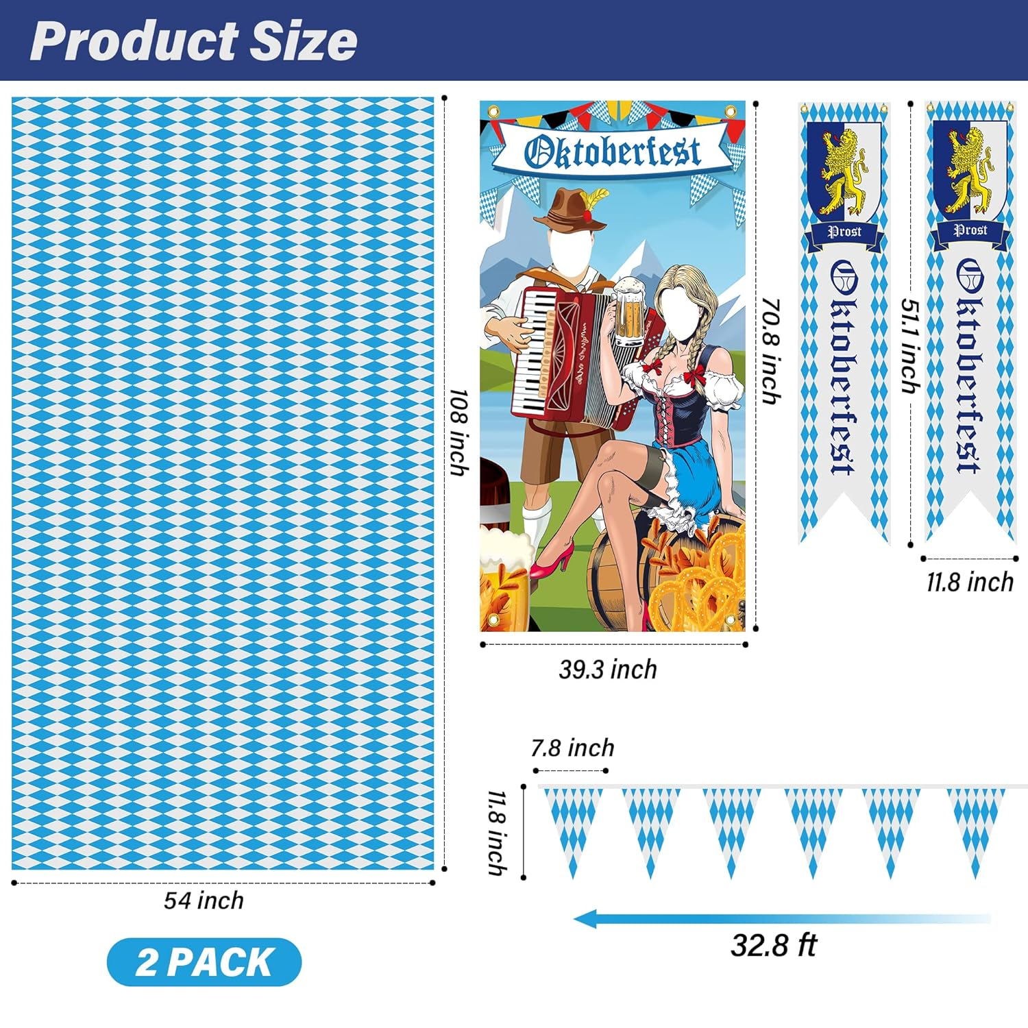 Oktoberfest Decorations, 5Pcs Octoberfest Party Decor Kit Bavarian Tablecloths Oktoberfest Flags Sign Banner Photo Backdrop, Octoberfest Home Yard Favor Decor Set for German Themed Beer Festival Party image number 3