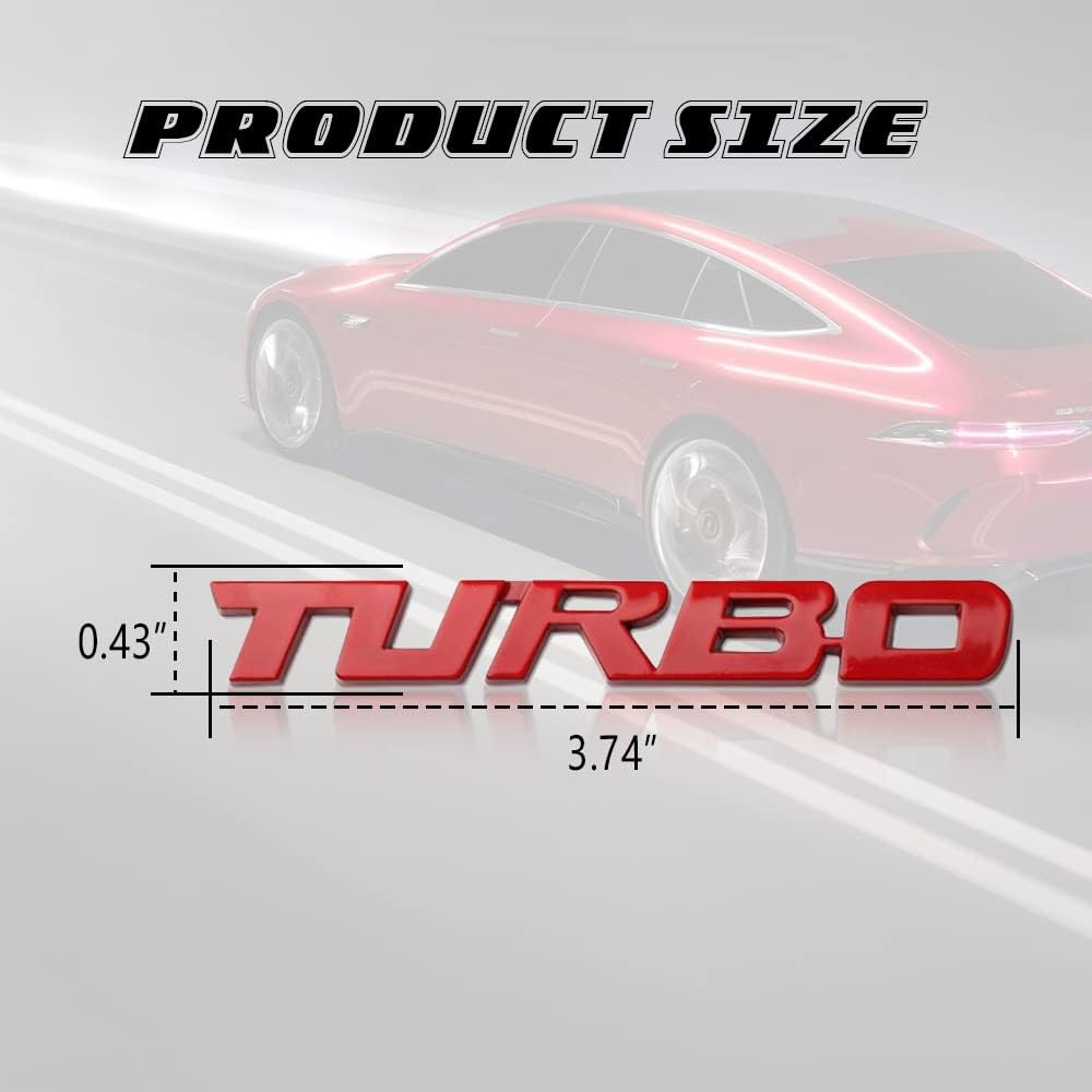 Turbo Car Emblem, 3D Metal Turbo Badge for Auto Side Body Fender Trunk, Automotive Replacement Decoration Decal Sticker, Tailgate Letter Nameplate Universal for All Vehicles Trucks SUV (Red)