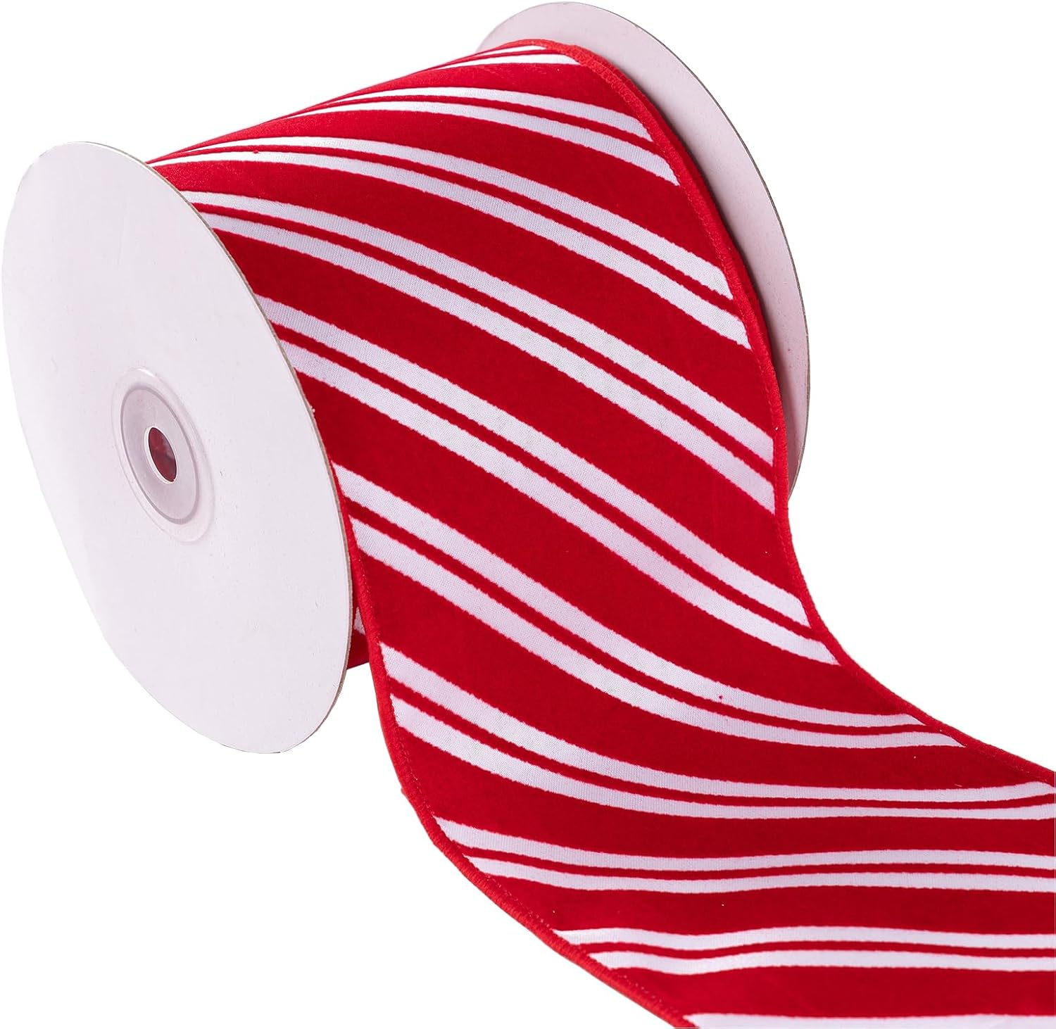 Red Velvet Striped 2.5Inch Wide*10Yards Red Velvet Striped Wired Ribbon and White Satin for Christmas Tree,Holiday,Garland,Gifts,Wrapping,Wreaths,Bows(2.5" Stripe)