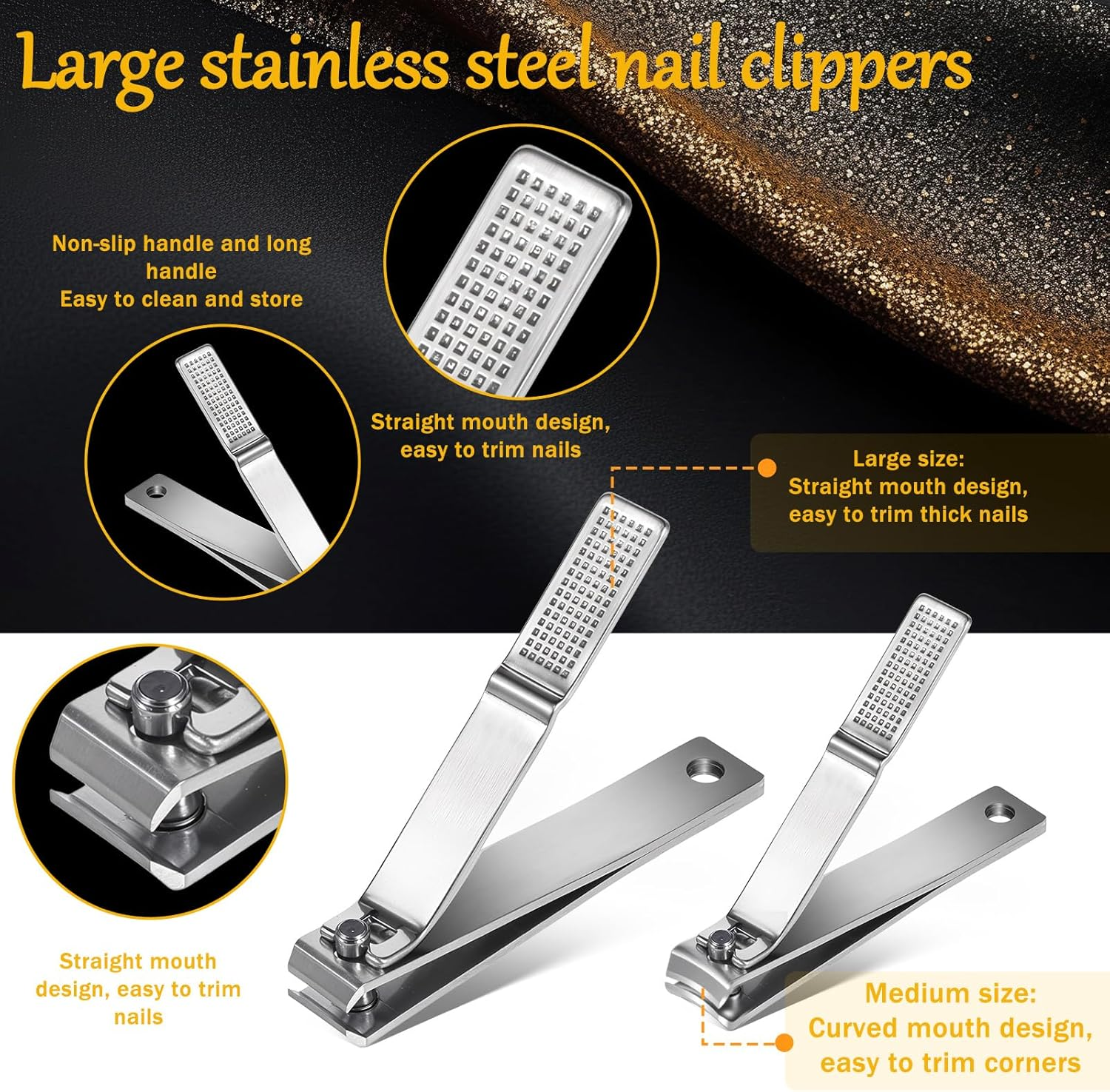 2 Pieces Straight Nail Clippers for Thick Nails Toenails Clippers Sharp Stainless Steel Nails Cutters Professional Nail Trimmer for Men Women image number 5