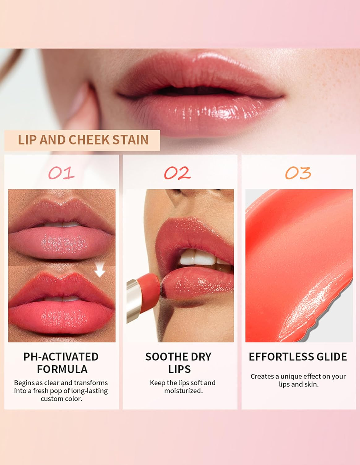 Erinde Color Changing Lipstick, Ph Magic Lip and Cheek Tint, Waterproof Long Lasting Moisturizing Lip Balm, Natural Glow Hydrating Tinted Lip Gloss, Smooth Soft Lip Stain for Women Girls, #1 image number 4