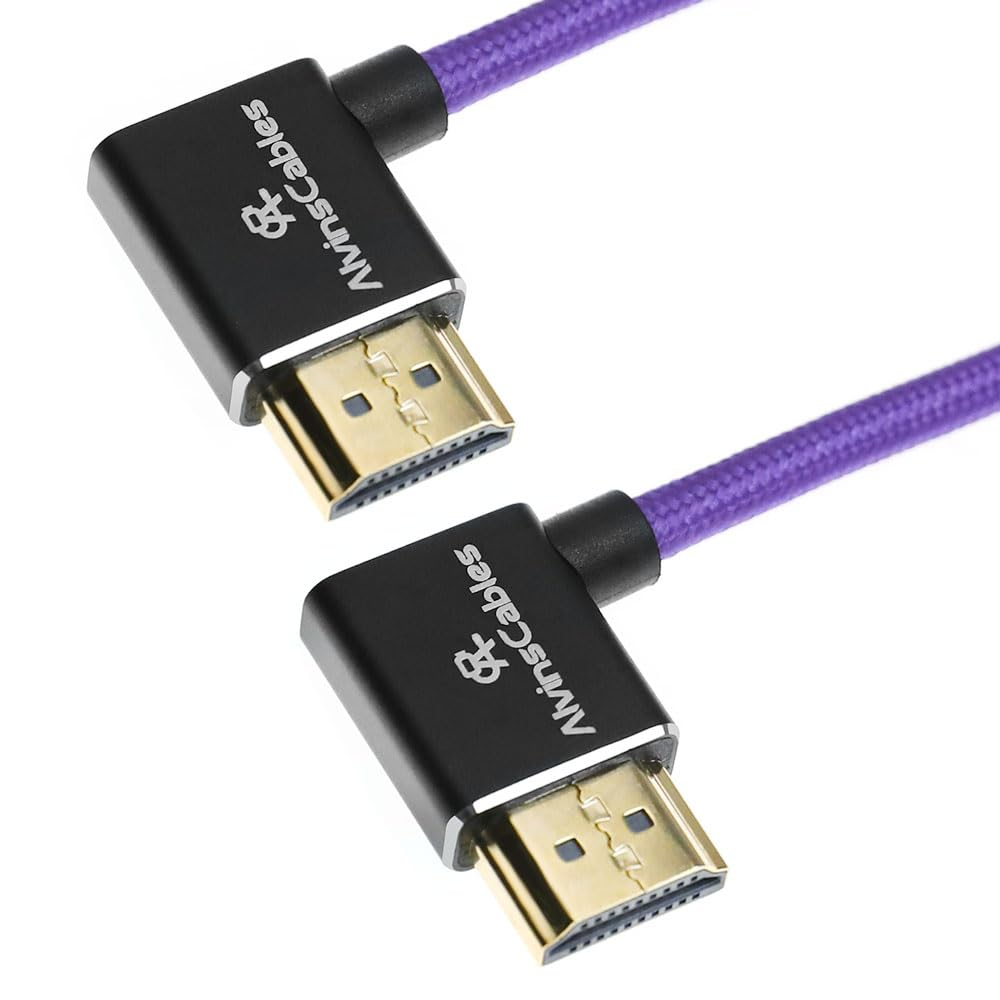 Alvin'S Cables 8K HDMI 2.1 Cable for Atomos Ninja V Monitor,For Sony FS5 Fs7,Bmpcc,For Canon C300 C500 Camera,8K@60Hz 4K@120Hz 48Gbps High-Speed Braided Coiled Cable Left Angle Purple