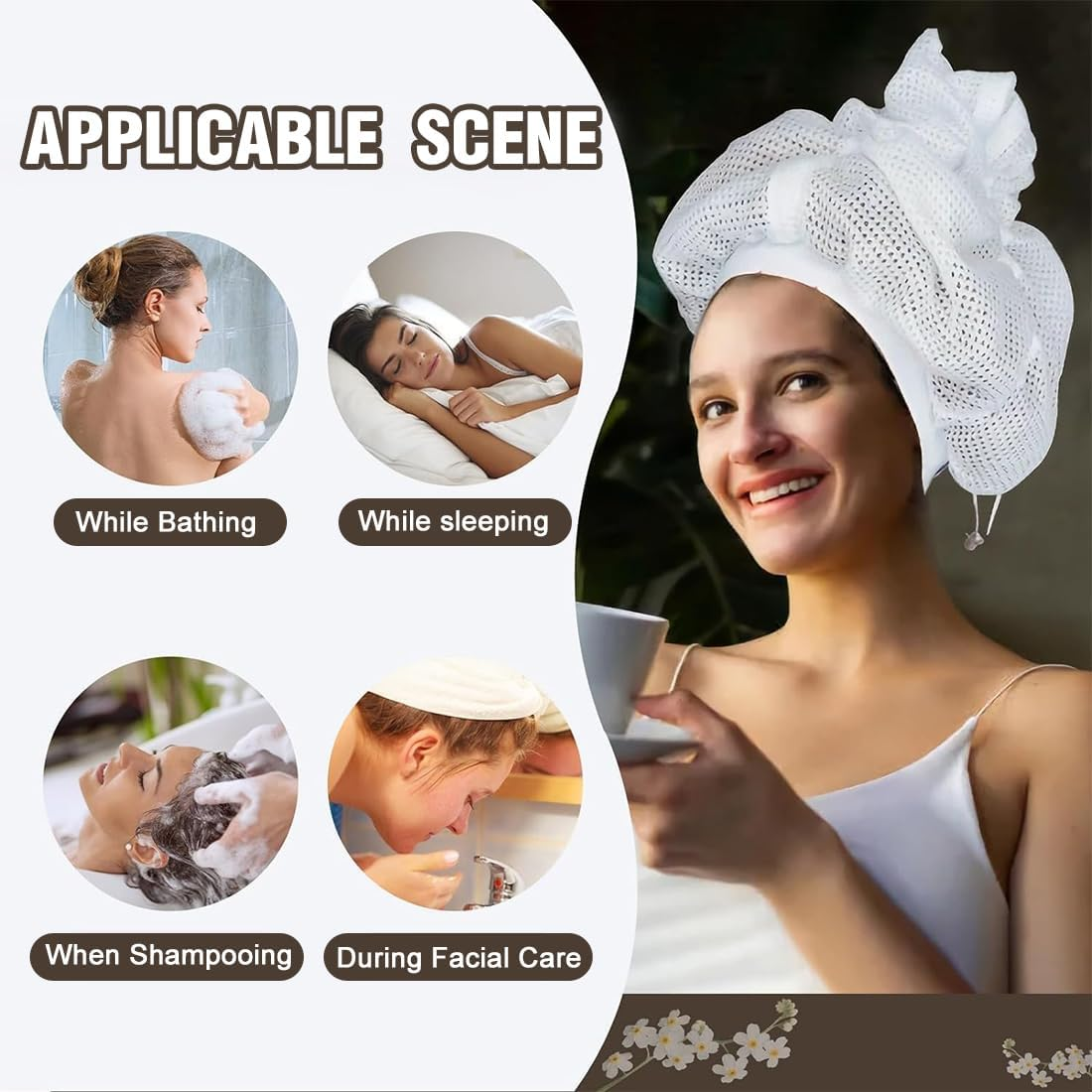 KSJEHW Net Plopping Cap for Curly Hair, Dry Caps for Curly Hair, Hair Net Plopping Hood with Adjustable Drawstring, Net Plopping Cap for Drying Curly Hair (White) image number 2