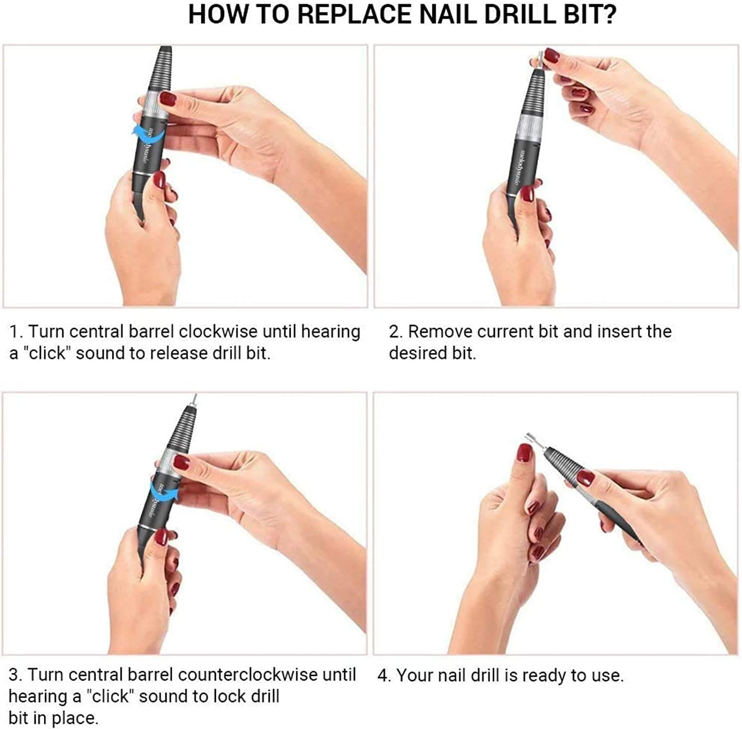 Melodysusie 2-Prong Plugs Handpiece for Scamander Professional Rechargeable 30000 Rpm Nail Drill, Portable E-File, Electric Grinder Tool for Acrylic Nail Natural Extension Poly Nail Gel, Black image number 2