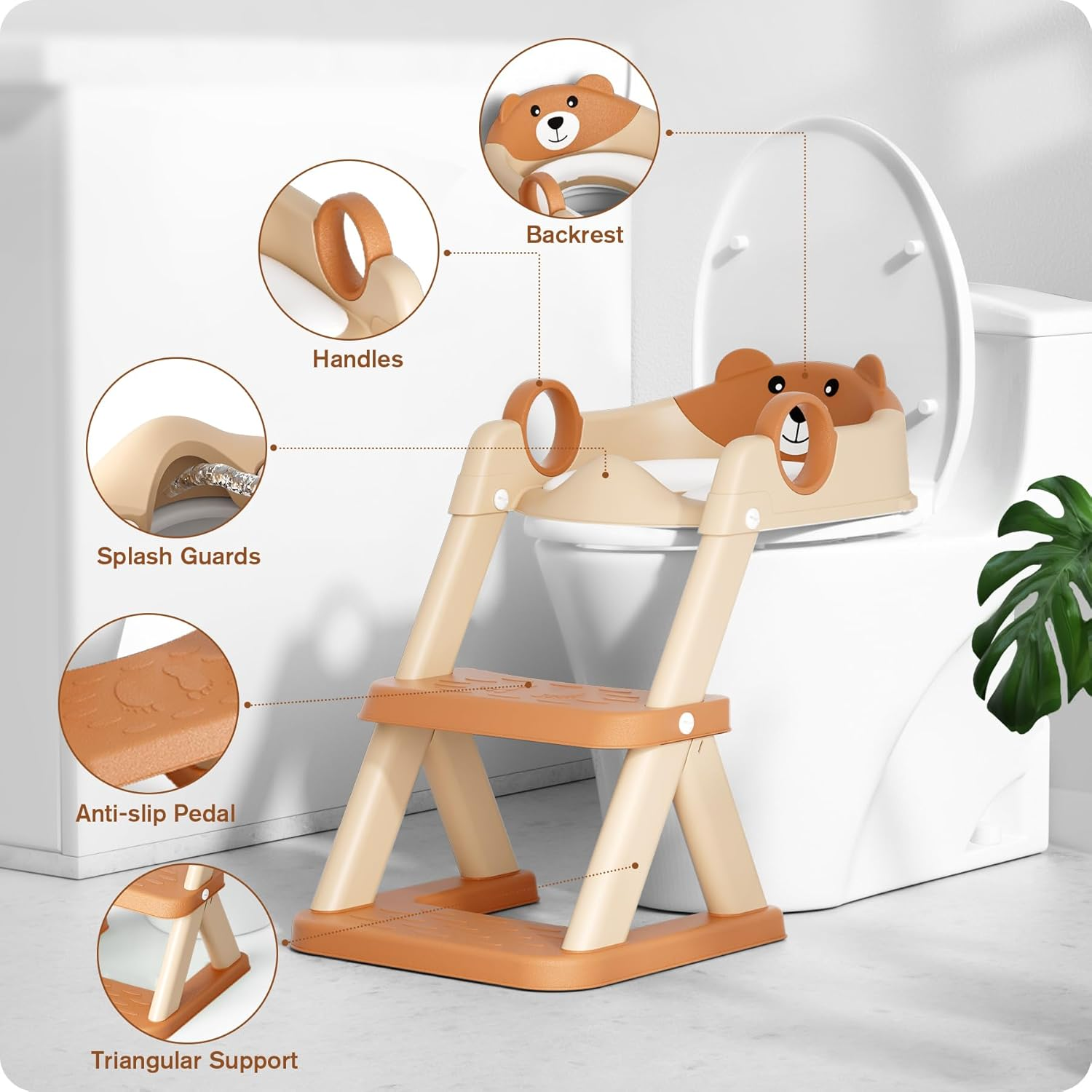 Potty Training Seat, Upgrade Toddler Toilet Seat for Kids Boys Girls, 2 in 1 Potty Training Toilet for Kids, Splash Guard Anti-Slip Pad Step Stool（Brown）, XTL-8868 image number 6