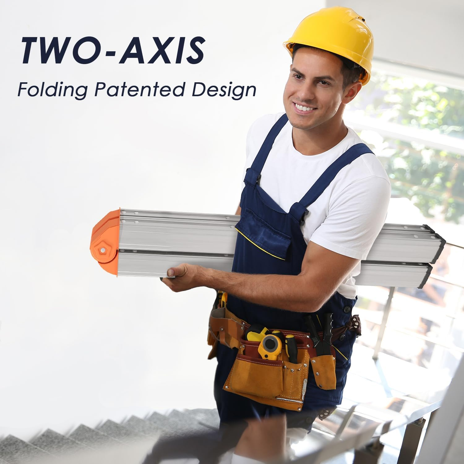 Aluminum Foldable Twin Front Collapsible a Frame 3-Step Ladder, Compact Step Stool with Wide Anti-Slip Pedal, EN131, 330Lb Capacity image number 5