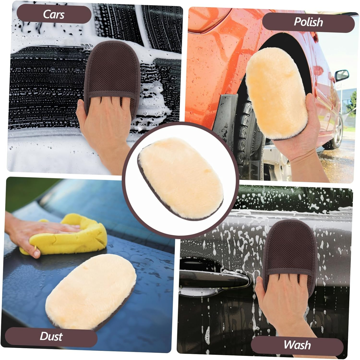 FELTECHELECTR Car Wash Mitt Small Orange Sheepskin Plush Microfiber Glove Scratch-Free Automotive Detailing Dusting Polishing Cleaning Tool for Exterior Care image number 5
