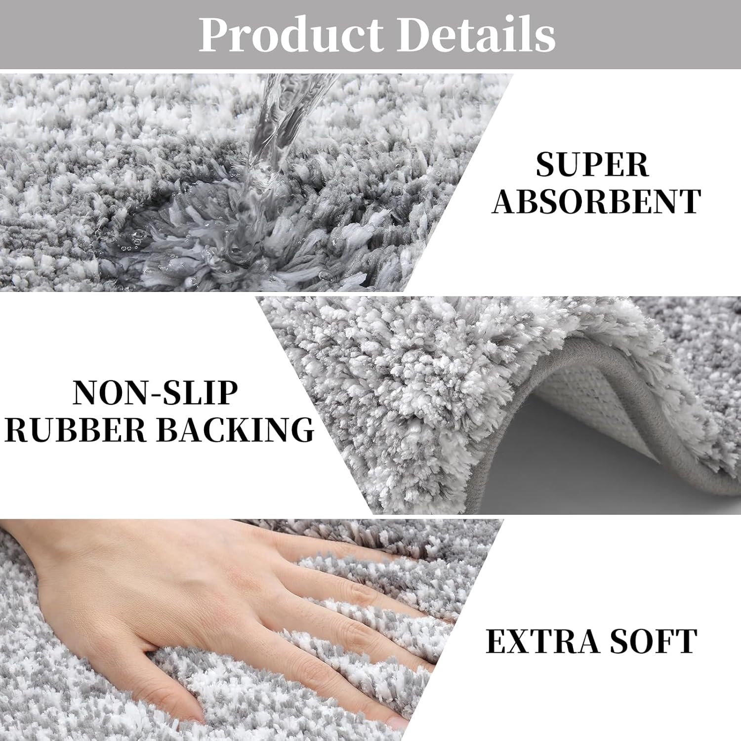 Bathroom Rug Mat, 50X80Cm Extra Soft Absorbent Shaggy Shower Rug, Luxury Microfiber Bath Rug, Non-Slip Plush Floor Mat, Machine Washable Bath Carpe for Bathtub Shower Bathroom Bedroom (Gradient Blue) - Gradient Grey image number 7
