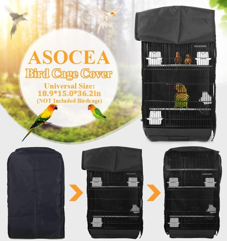 ASOCEA Extra Large Bird Parrot Cage Cover Good Night Birdcage Cover Universal Blackout for Parakeets Budgies Macaw Conure Square Cages - Black image number 1
