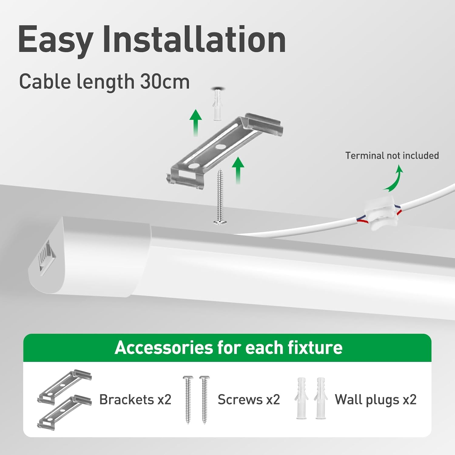 ALUSSO 10 Pack LED Batten Light 4FT 120Cm, Super Bright 40W 4800Lm Integrated Tube Light, 3000K/4500K/6500K Colors Changeable, Wall Ceiling Mounted Garage Lighting for Kitchen Basement Workshop Shed image number 4