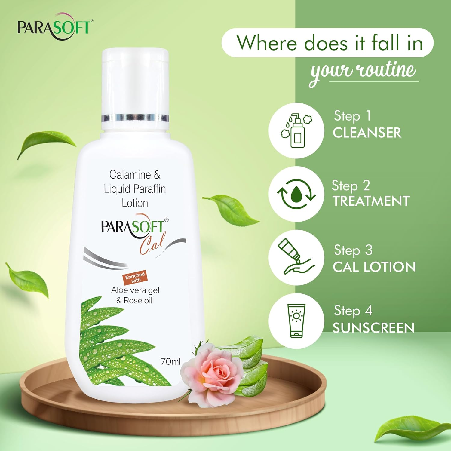 Parasoft Cal Body Moisturizing Lotion with Calamine, Aloevera and Rose Oil | Soothing Restoring Moisturizer | Relief Irritating Rashes Burns | Non-Sticky Formulation for All Type Skin - 70 Ml