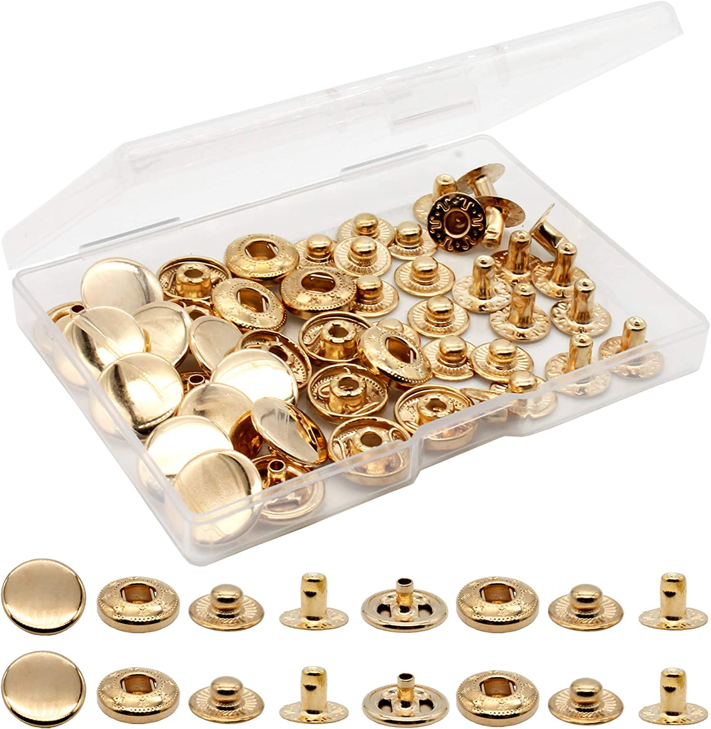 12 Sets Heavy Duty Leather Snap Fasteners Kit, 15Mm Metal Snap Buttons Kit Press Studs with 4 Install Tools, Leather Rivets and Snaps for Clothing, Leather, Jeans, Jackets, Bracelets, Bags (Silver)