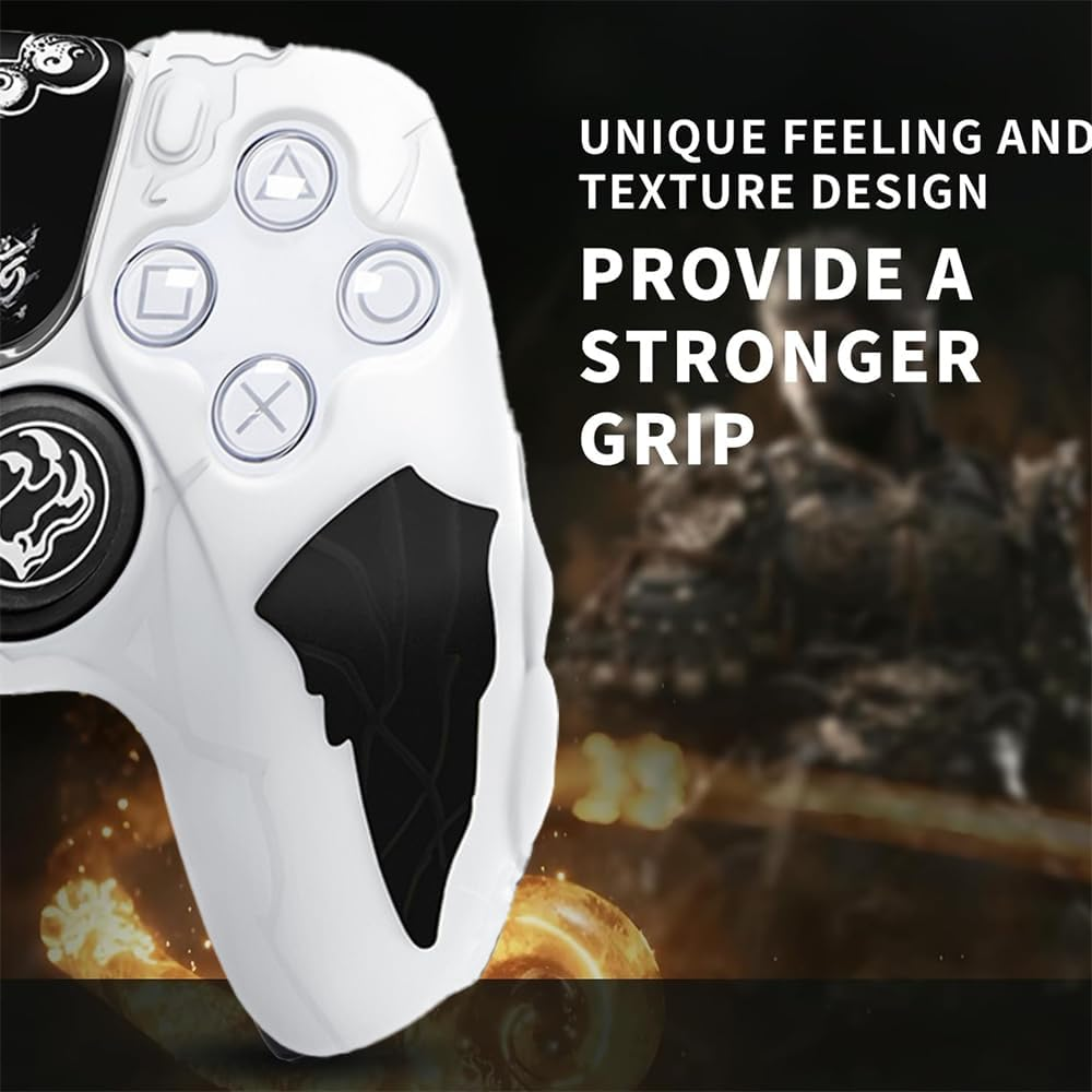 JOWILIN PS5 Controller Cover Case, Anti-Slip Silicone Cover with Thumb Grip Caps, Joystick Protectors and Cover Wrap Sticker, Ergonomic Design for PS5 Controller, Black Myth Wukong (White) image number 5