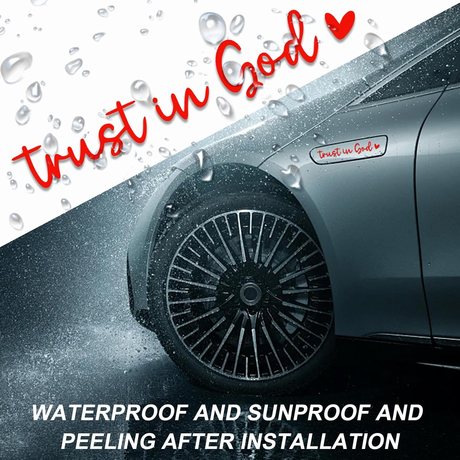 DXNQ 2 PCS Trust in God Rearview Mirror Decals, Automotive Vinyl Rear View Mirror Decorative Stickers, Waterproof Trust in God Stickers for Car Truck Laptop, Car Accessories (Red) - Black,2 Pcs image number 4