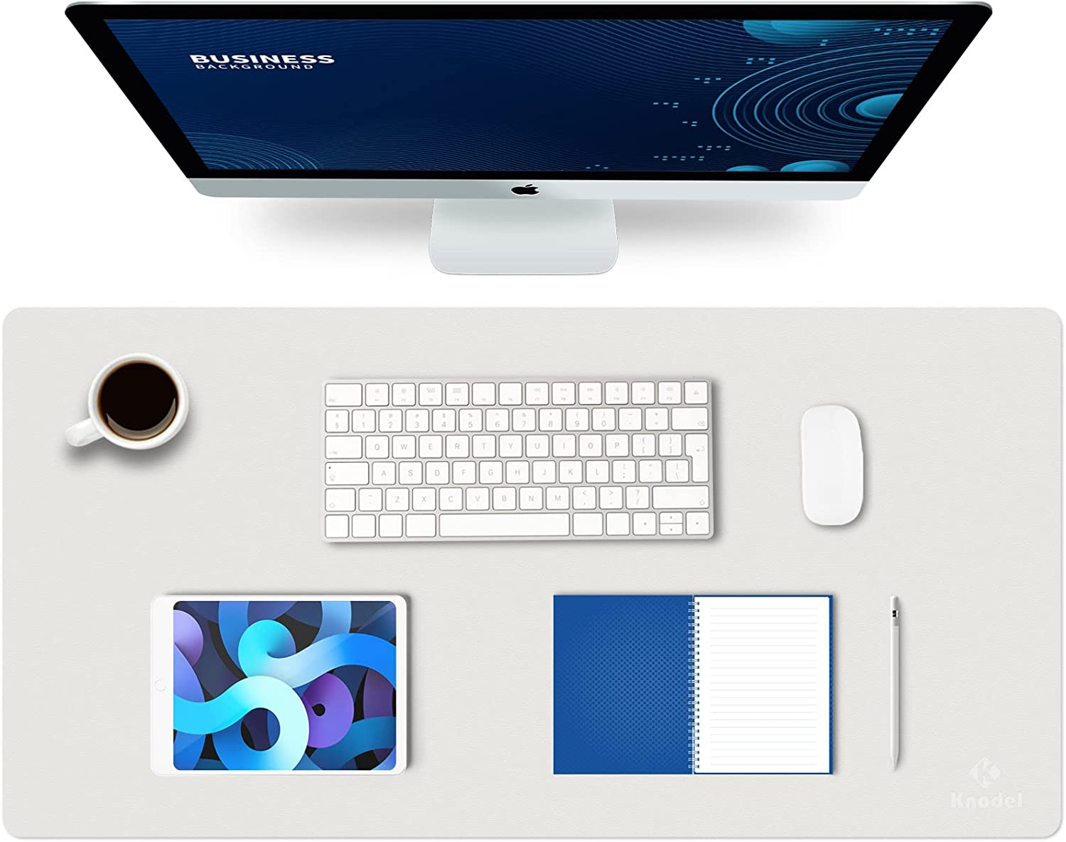 K KNODEL Leather Desk Mat, Office Desk Pad, Large Mouse Pad, Keyboard Mat, Computer and Laptop Mat for Desk, Desk Protector Mat, Desktop Mat for Writing, Desk Blotter and Cover (80X40Cm, White) image number 5