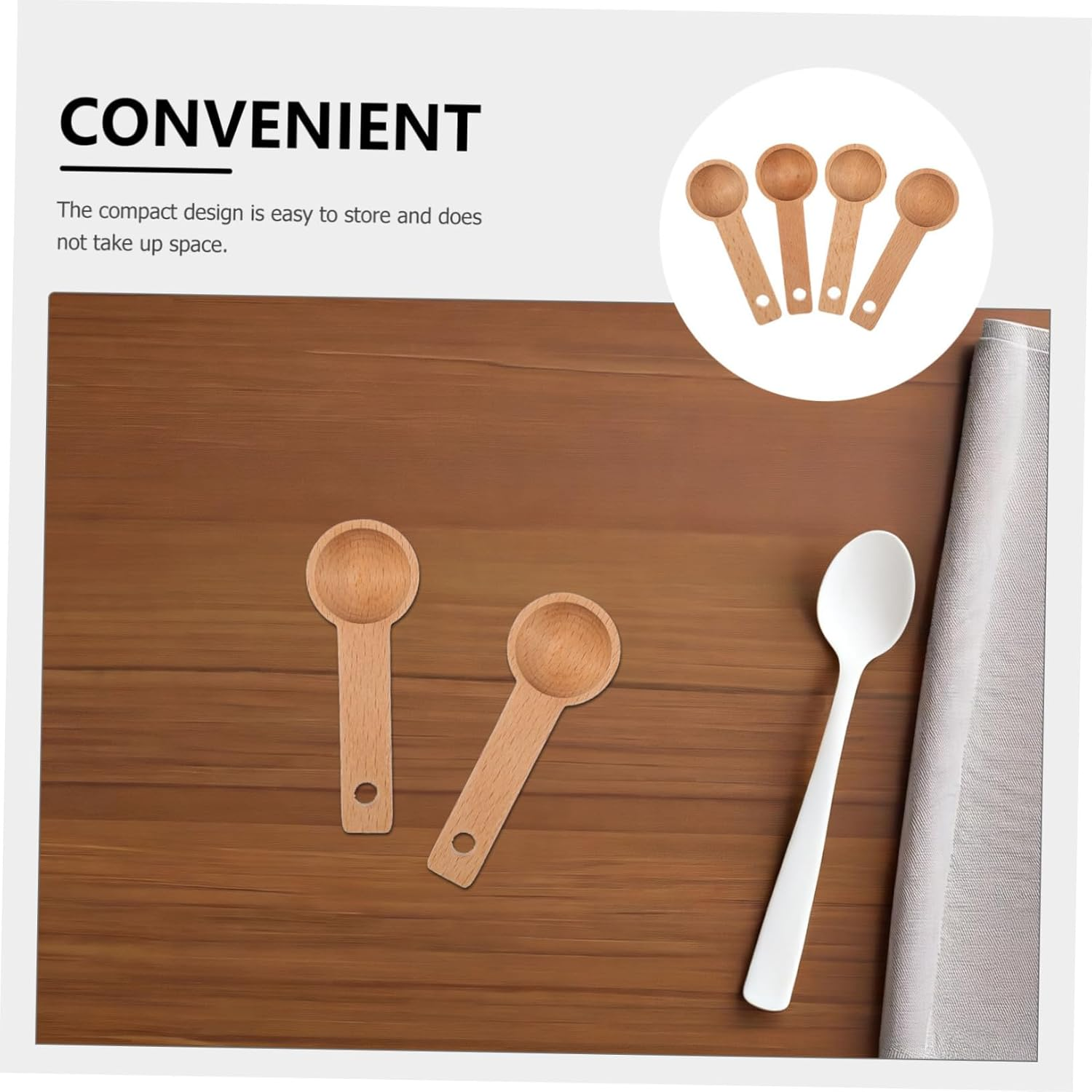 FONDOTIN 4Pcs Tablespoon Measuring Spoons Coffee Bean Measuring Espresso Spoons Milk Baking Solid Wood Coffee Beige
