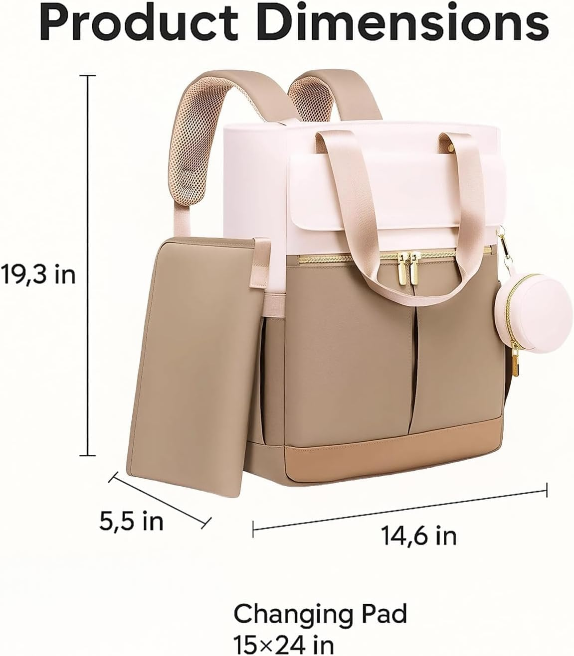 Baby Diaper Bag Backpack, Large Waterproof Travel Diaper Bag with Changing Pad, Insulated Bottle Pockets, Pacifier Case, Convertible Tote, for Unisex Baby (Coffee Beige) image number 5