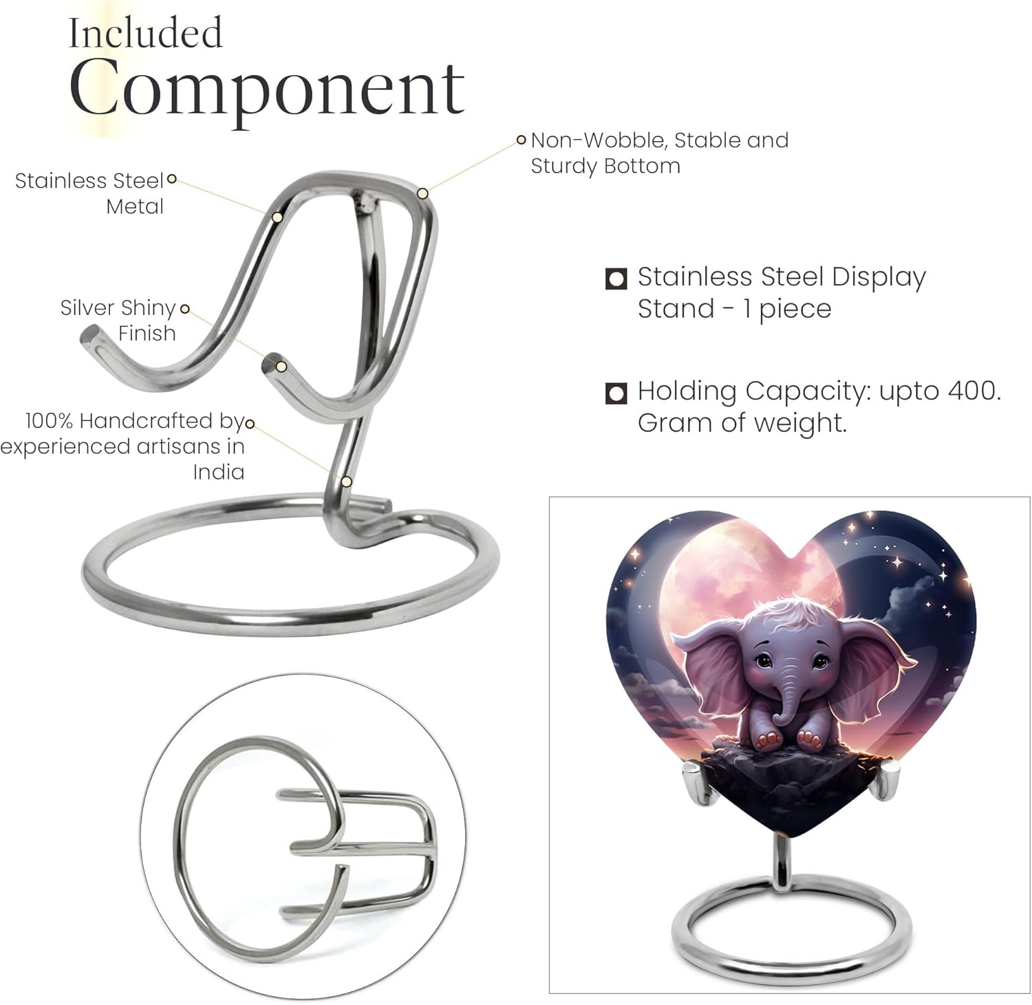 KARYLIZ Elephant Starry Night Dreamer Unique Heart - Funeral Urns for Adult Ashes Women - Celebrated Funeral Urns for Ashes - Urn for Burial in Ground Ashes Urn 8 Inch image number 2