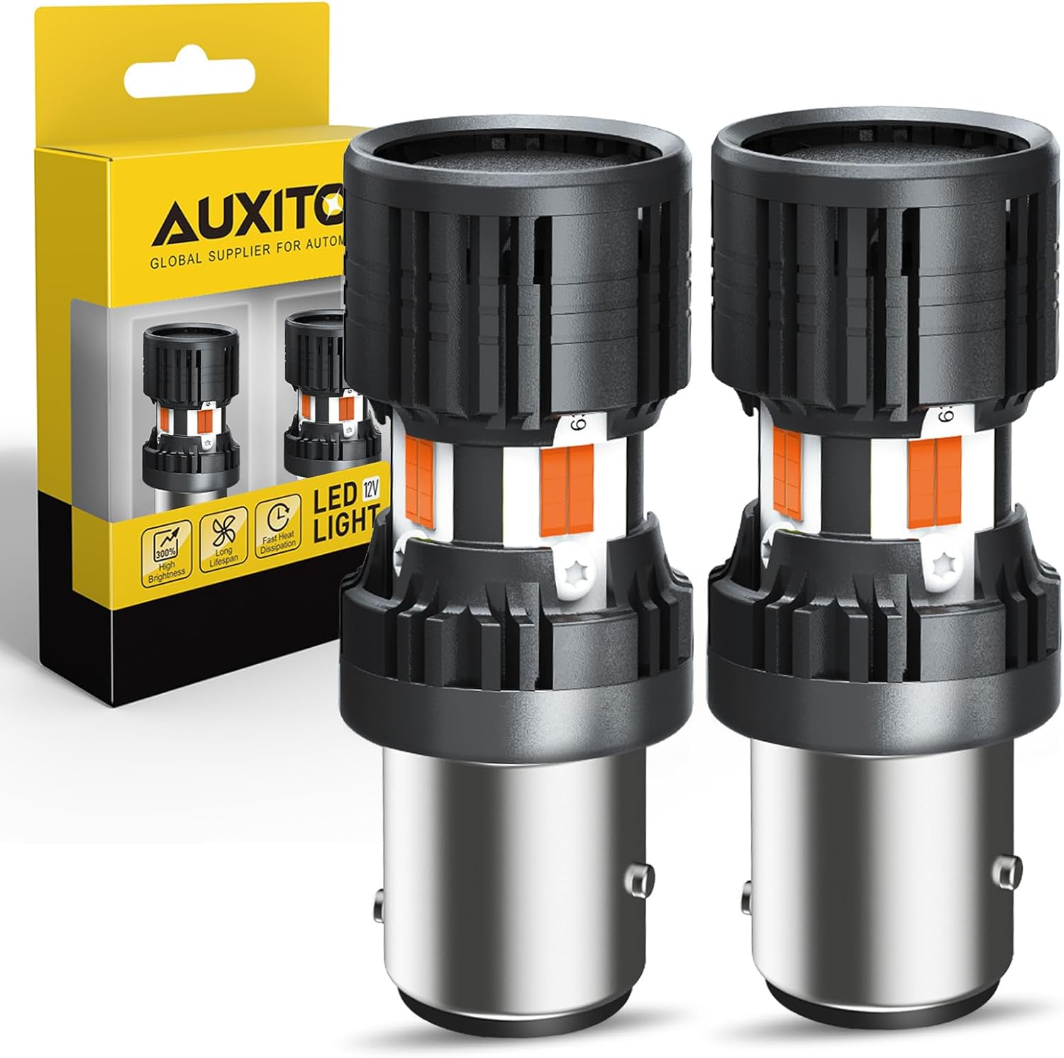 AUXITO CANBUS 1157 LED Bulbs Amber Yellow 4000 Lumens for Turn Signal Lights with Built-In Resistor anti Hyper Flash 2057 2357 7528 BAY15D P21/5W Blinker Bulb Replacement, Pack of 2