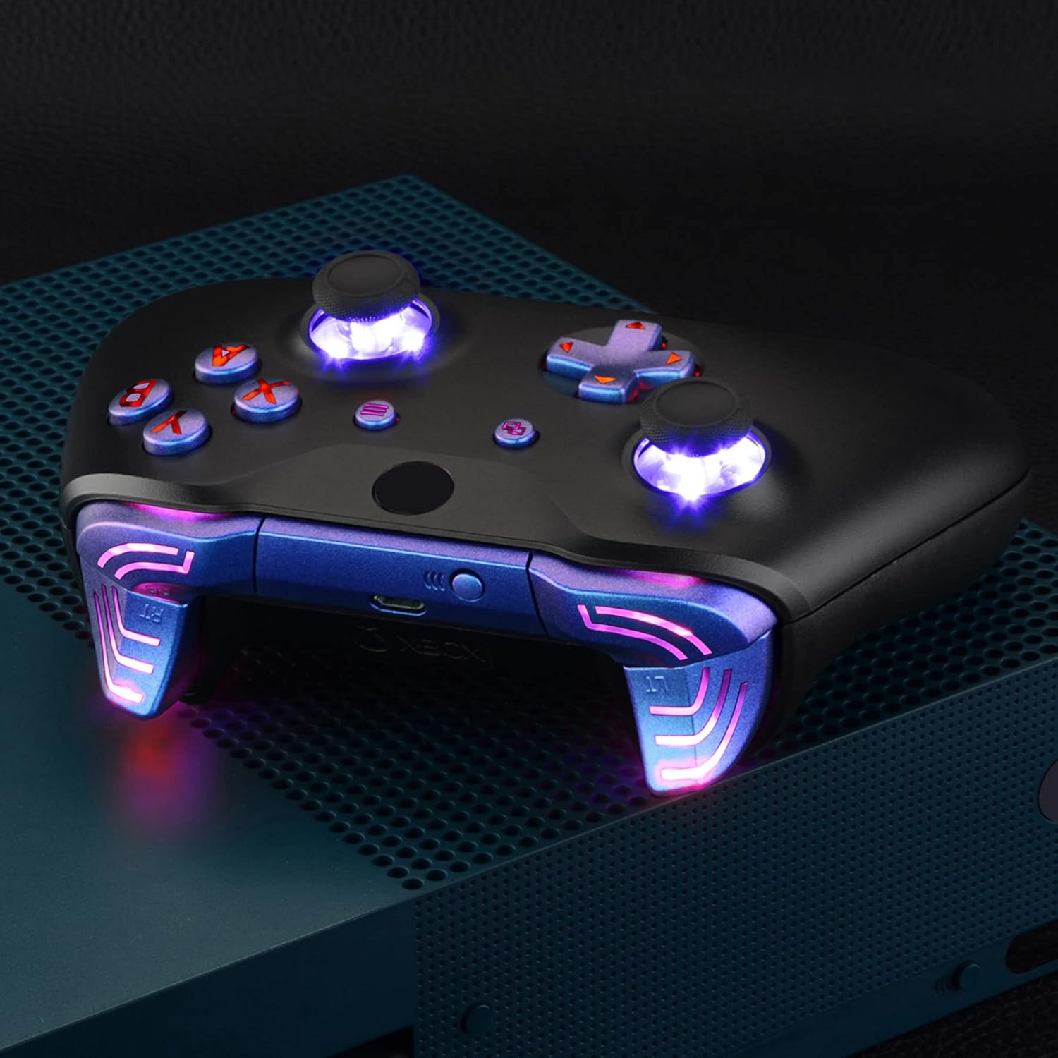 Extremerate Multi-Colors Luminated Bumpers Triggers Dpad Thumbsticks Start Back ABXY Action Buttons, Chameleon Purple Blue Classical Symbols Buttons DTFS (DTF 2.0) LED Kit for Xbox One S/X Controller - Clear image number 6
