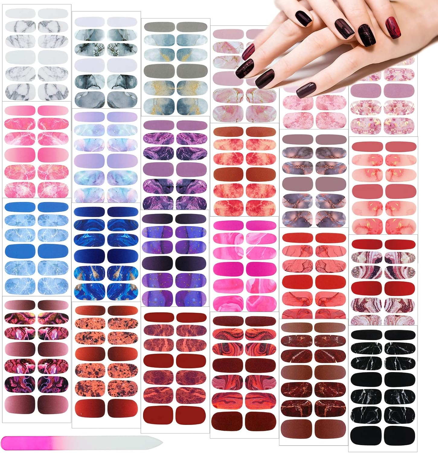 Maitys 336 Pieces 24 Sheets Full Wrap Nail Polish Strips Stickers Self Adhesive Gel Nail Strips Art Decals with File for Women DIY Decorations(Cool Style) image number 5