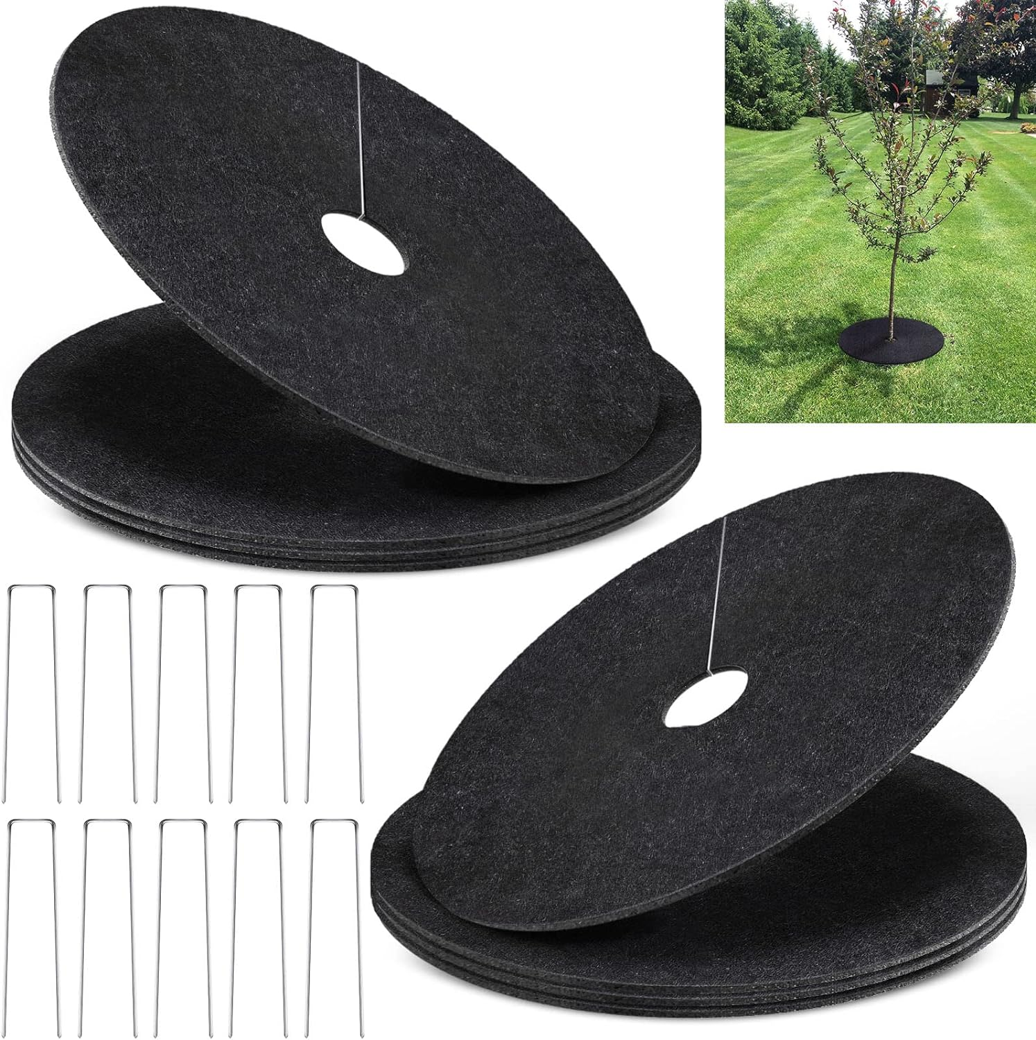 8 Pack Non-Woven Tree Mulch Ring, 16.5 Inch Degradable Tree Protector Mat Reusable Tree Weed Barrier Mat for Weed Control Root Protection