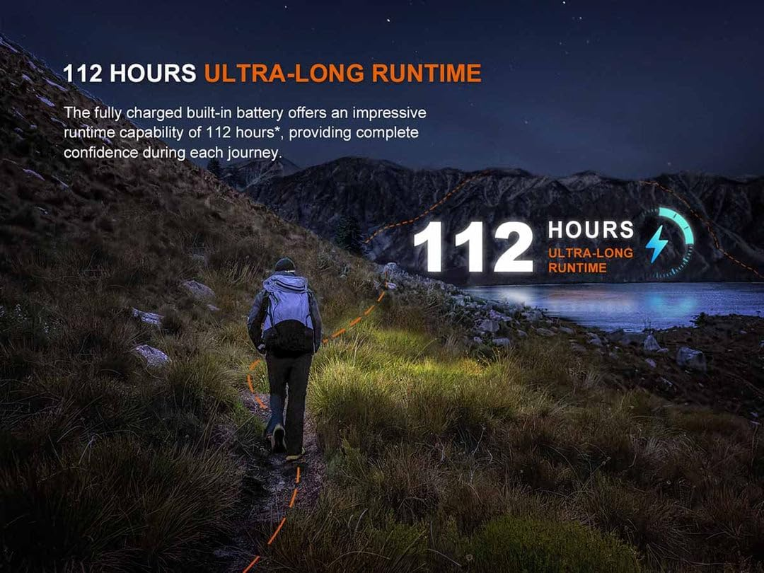 FENIX HL12R V2.0 Rechargeable Headlamp - Aluminum LED Red Light - 500 Lumens & Four Bright Levels - USB Type-C Charging & 112 Hrs Working - Security Torch for Camping, Hiking & Outdoor Adventures Gray