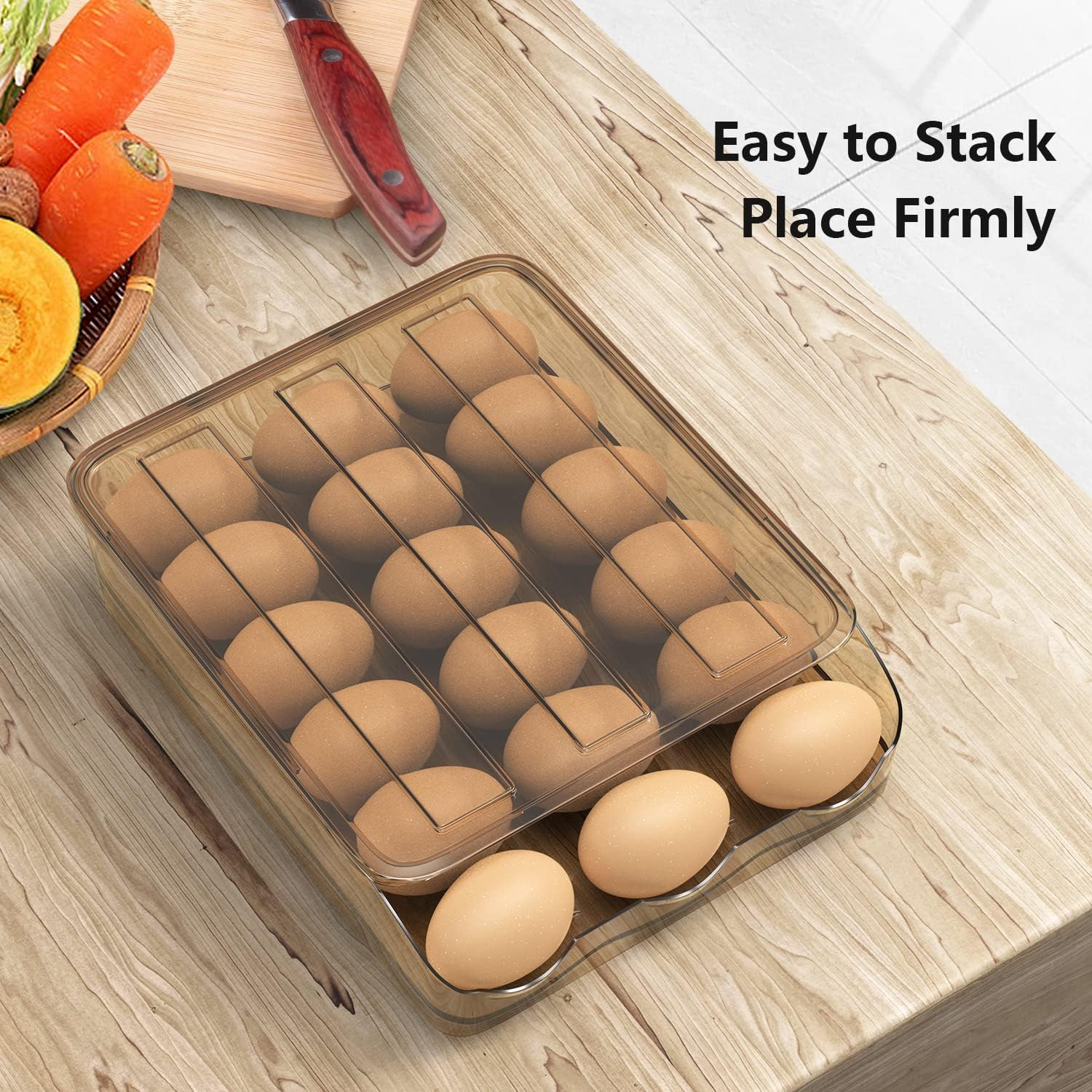 Siewl Automatic Rolling 18 Egg Fresh Storage Box for Fridge, Brown, 1 Layer, Practical, Egg Tray image number 5