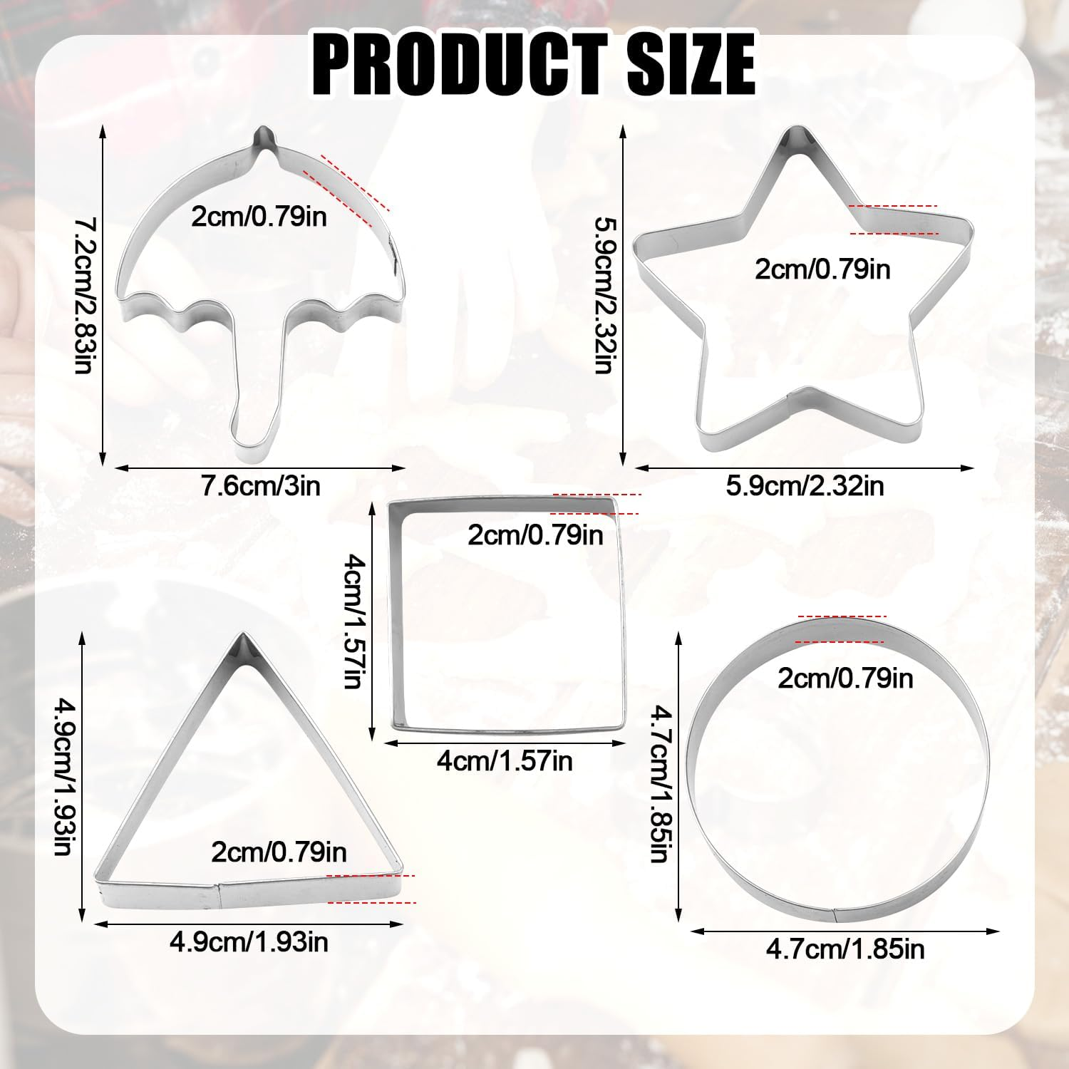 5Pcs Stainless Steel Cookie Cutters, Korean Game Biscuits Sugar Candy Making Tools Triangle Square Circle Star Umbrella Shapes Cake Mold Kit for Baking Kitchen Gadgets image number 1