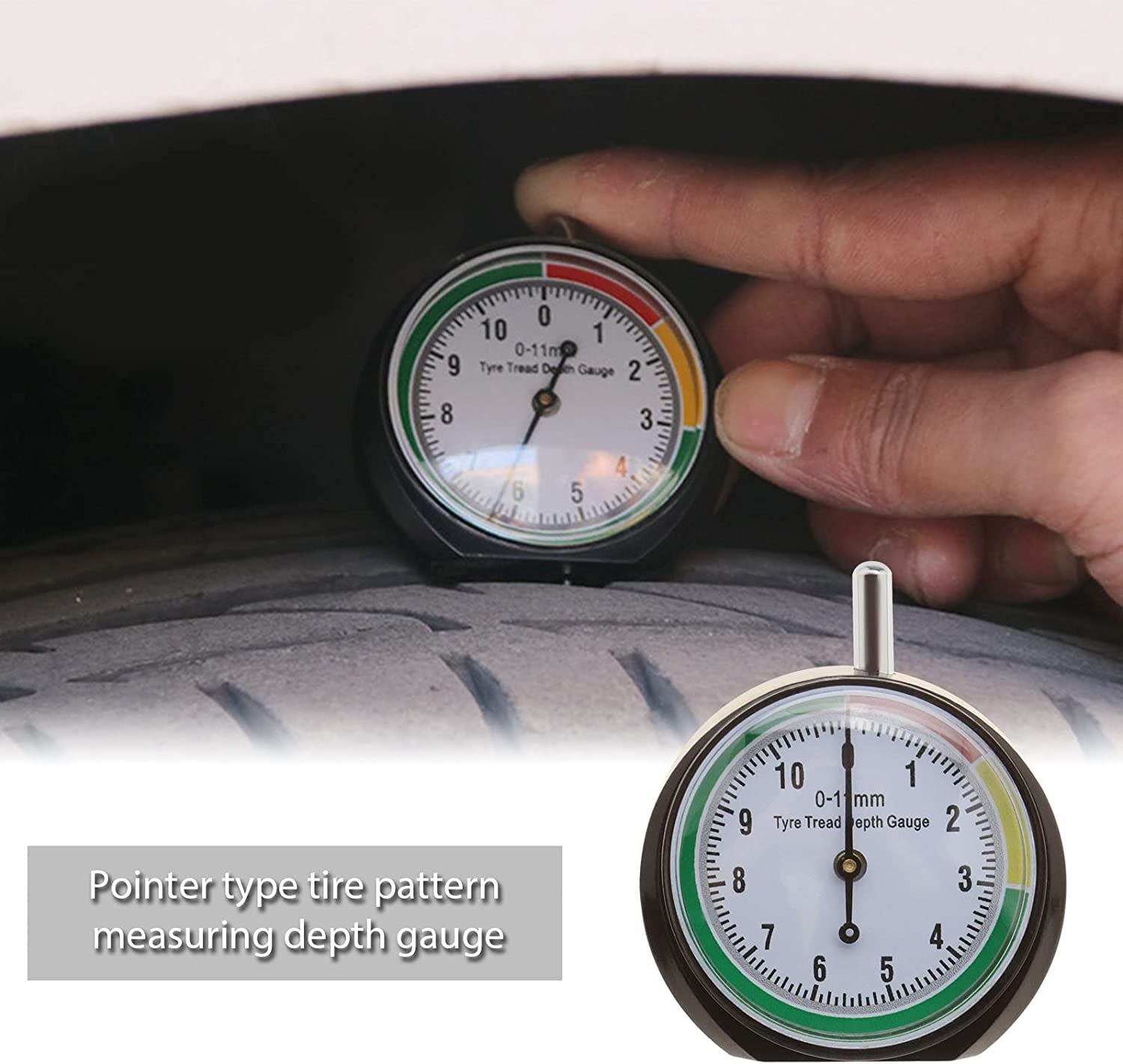 SING F LTD Professional Dial Type Tyre Tread Depth Gauge Portable Wheel Tyre Measurement Tool Range 0-11Mm for Cars Motorcycles Trucks Off-Road Vehicles image number 4