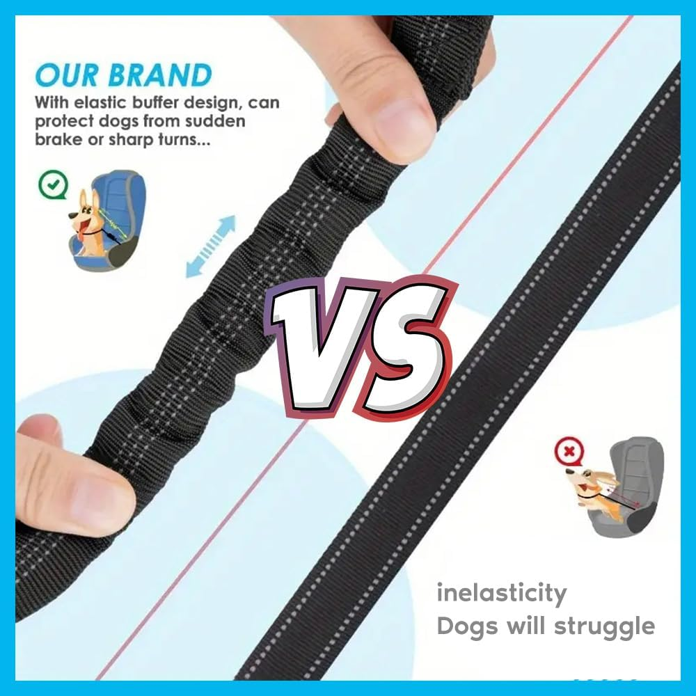 Double Dog Seatbelt,Coupler Lead with Elastic Bungee and Reflective Stripe,No Tangle Safety Belt Splitter in Vehicle for Two Pets Pets Trip Travel image number 6