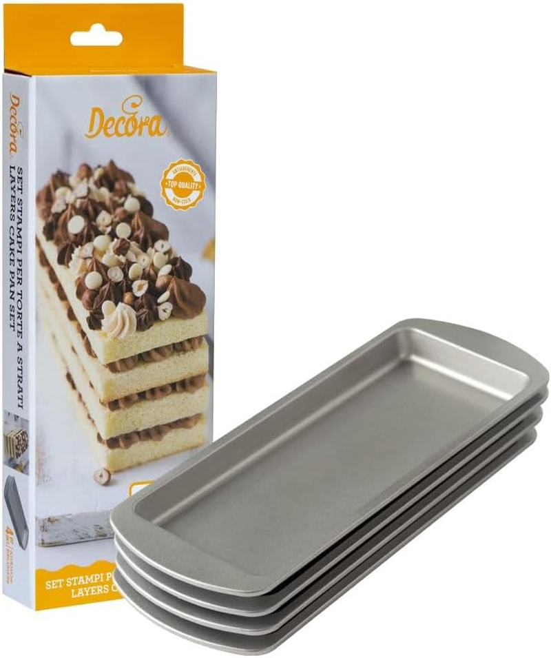 Decora 0070032 4-Piece Set of Moulds 25.5 X 10.5 X 2 H Cm for Rectangular Layered Cakes, Steel image number 1