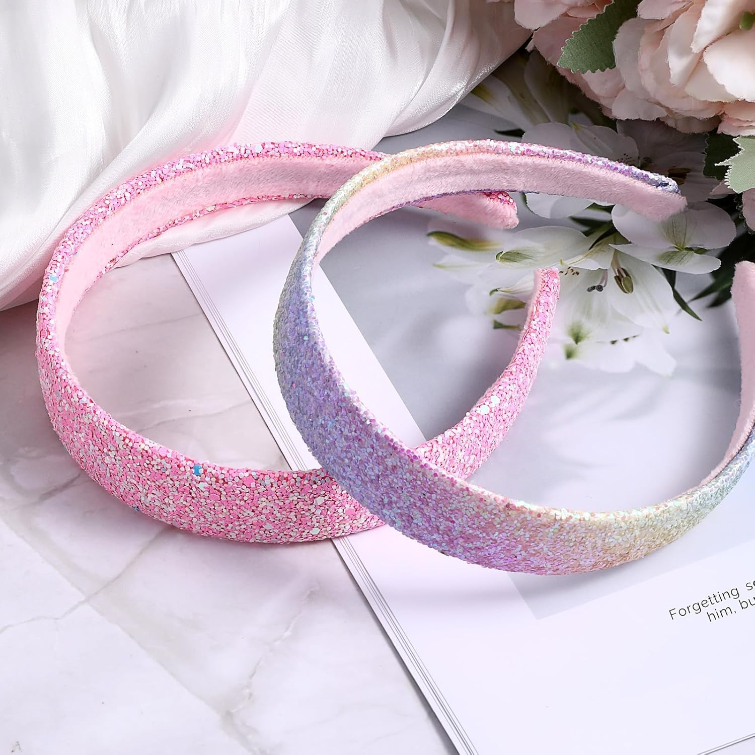 2 Pack Hairband Set Rhinestone Headband Crystal Bling Headbands Cute Sparkly Wide Thick Head Bands Glitter Toddler Hair Accessories Fashion Head Bands Sparkly Hair Accessory for Girl Women (2 Styles) image number 1