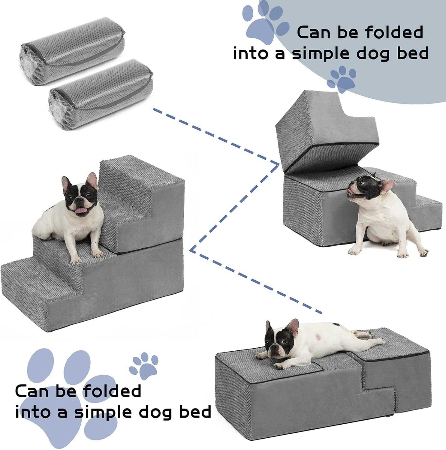 Sturdy Dog Stairs, Detachable Pet Stairs 4-Step Memory Foam Dog Steps with Removable Washable Cover for Smaller & Elder Pets image number 4
