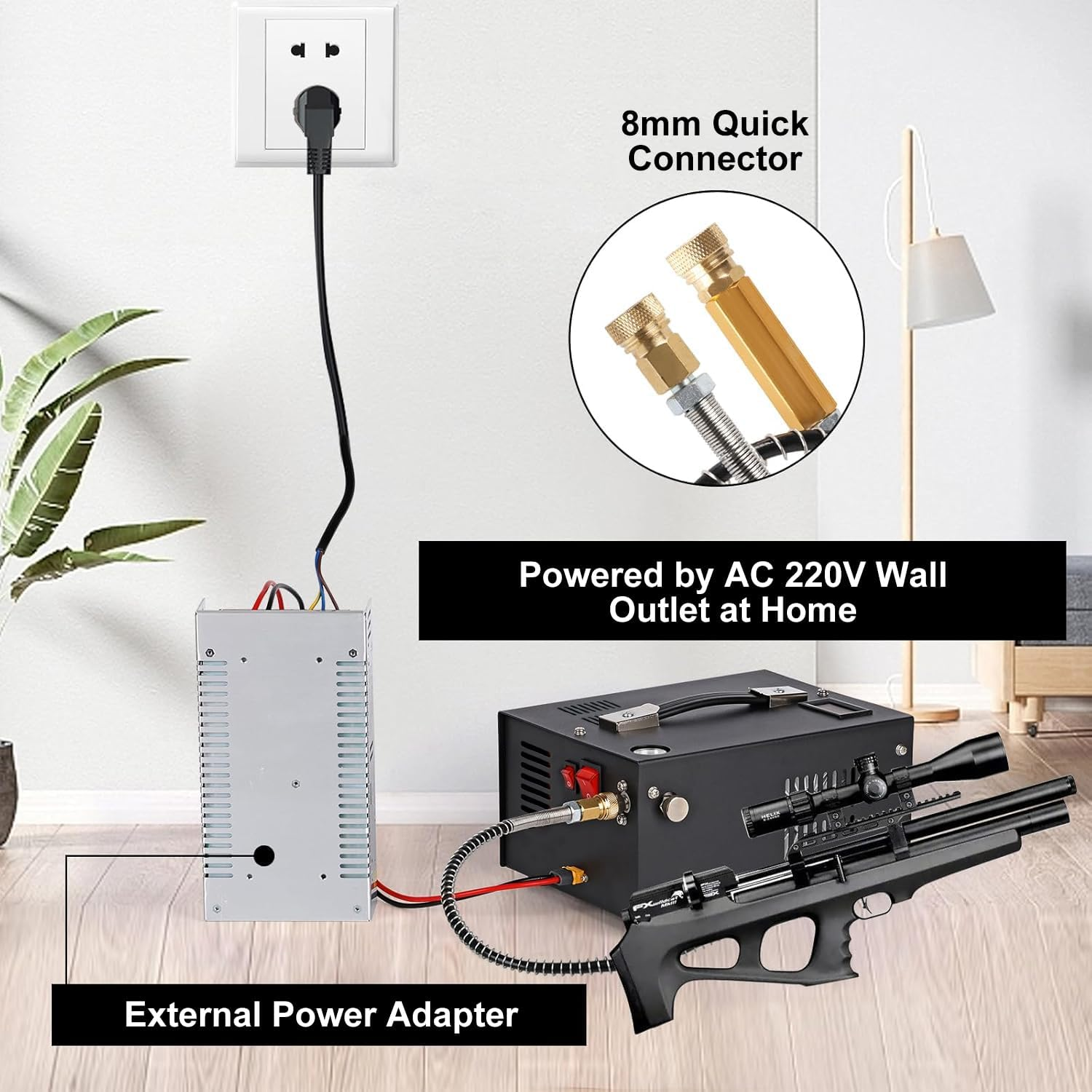 HOOMFIT Portable Pcp Air Compressor,4500Psi&30Mpa Pcp Compressor Pump,Oil- and Water-Cooling Free,Built-In Cooling Fan,Power by 110V /220V AC or 12V DC image number 1