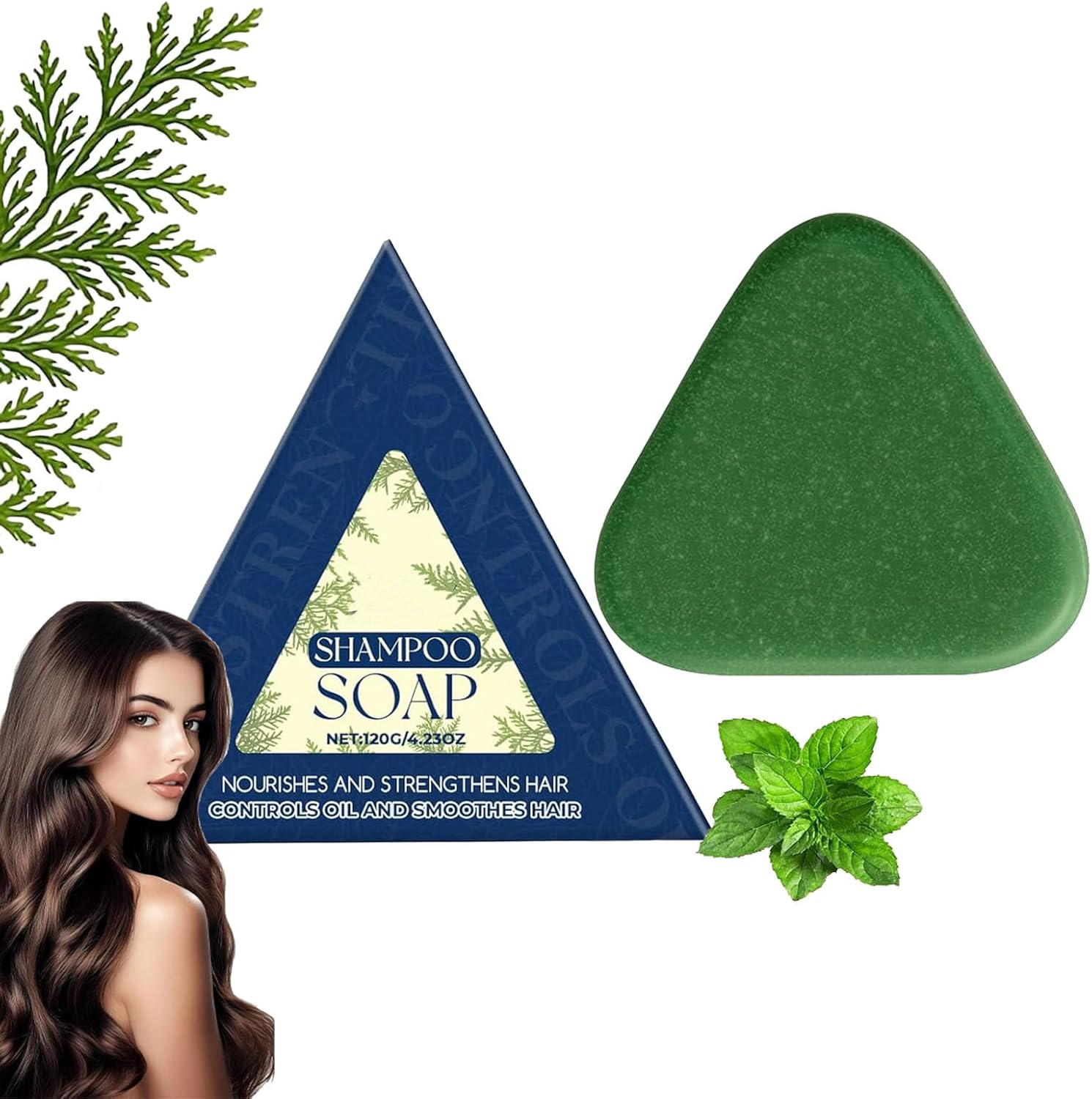 Nature Triangle Shampoo Bar, Triangle Green Shampoos Bar, Rich Foams Solid Bar for Gentle Cleansing, Nourishing & Smoothing, Strengthens Hair, Travel-Friendly for All Hair Types (1Pcs)
