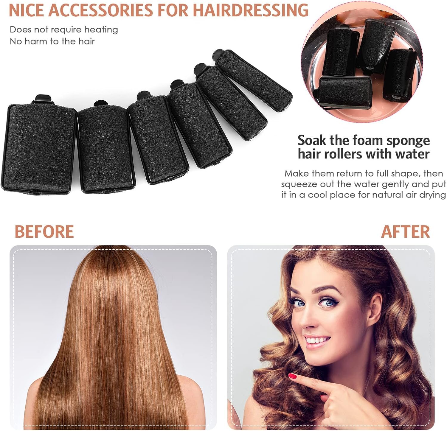 Syhood 56 Pcs Foam Sponge Hair Rollers 6 Sizes Soft Sleeping Curlers Flexible Sponge Curler Tool Rat Tail Comb for Long Short Hair Styling(Black)