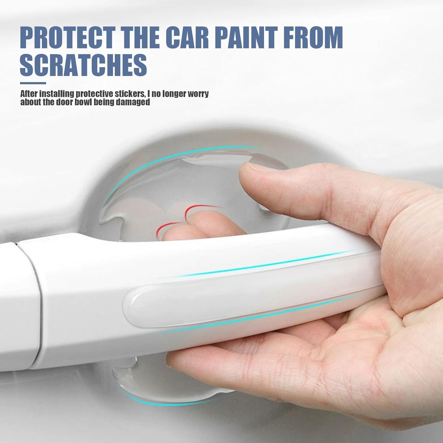 8 PCS Universal Car Door Handle and Bowl Scratch Protector Sticker, Clear Waterproof Paint Protection Film Covers for Rear View Mirror (Transparent) image number 2