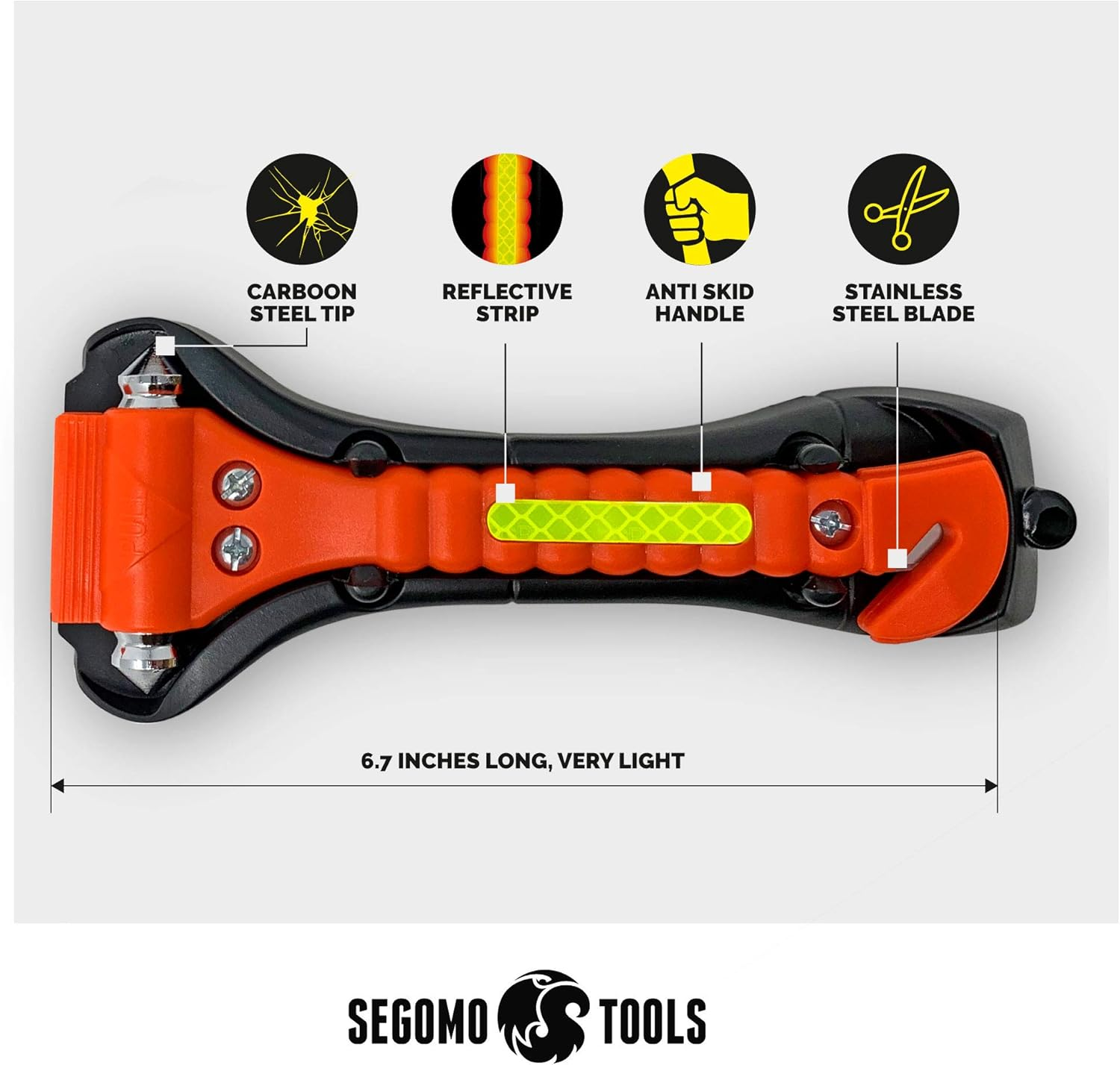 Segomo Tools 4 X Emergency Escape Safety Hammers with Car Window Breaker & Seat Belt Cutter | Car Safety Tool | Seat Belt Cutter and Glass Breaker | Emergency Car Tool - ESH04