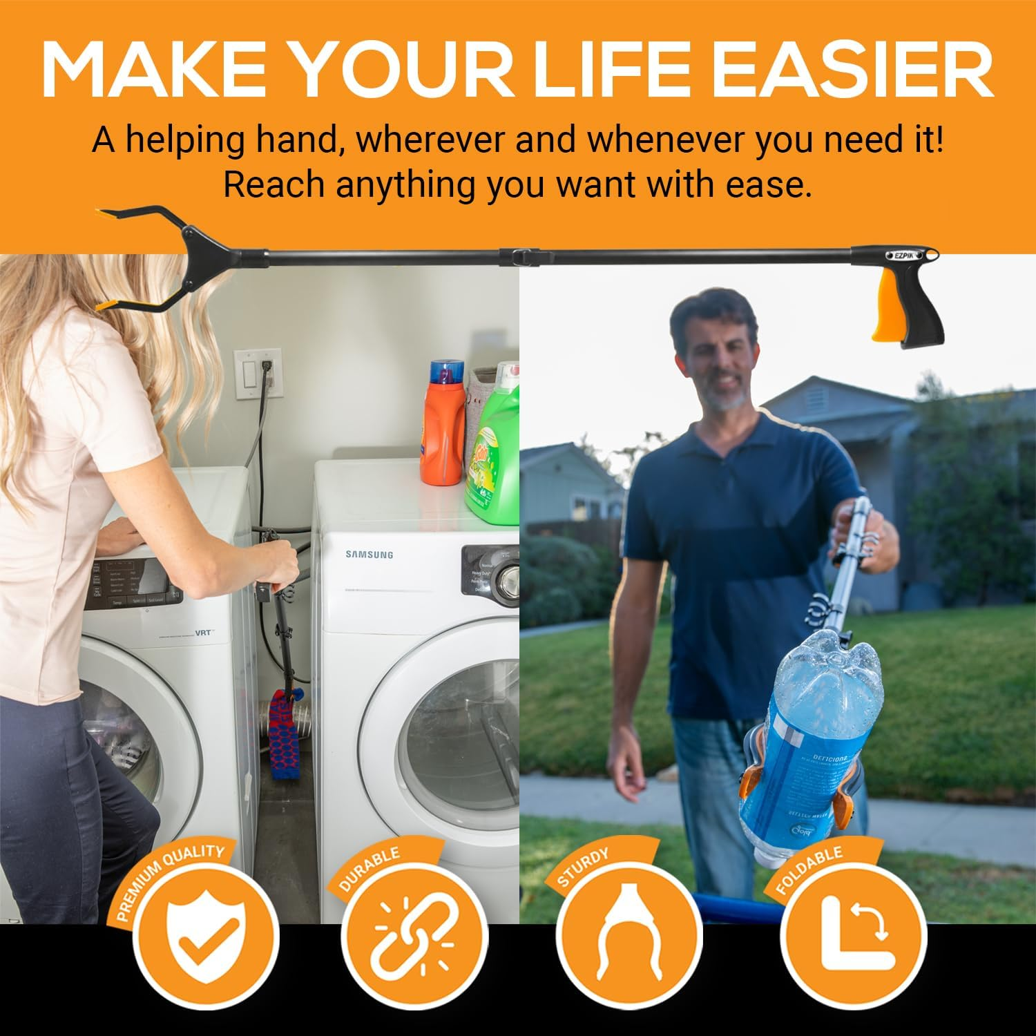 EZPIK Classic 80 Cm Flexible Folding Grabber Tool for Elderly + Magnets, Reacher for Disabled & Seniors Heavy Duty Rotating Grippers for Reaching Underneath, Trash Grabbers & Pickers for Mobility image number 2