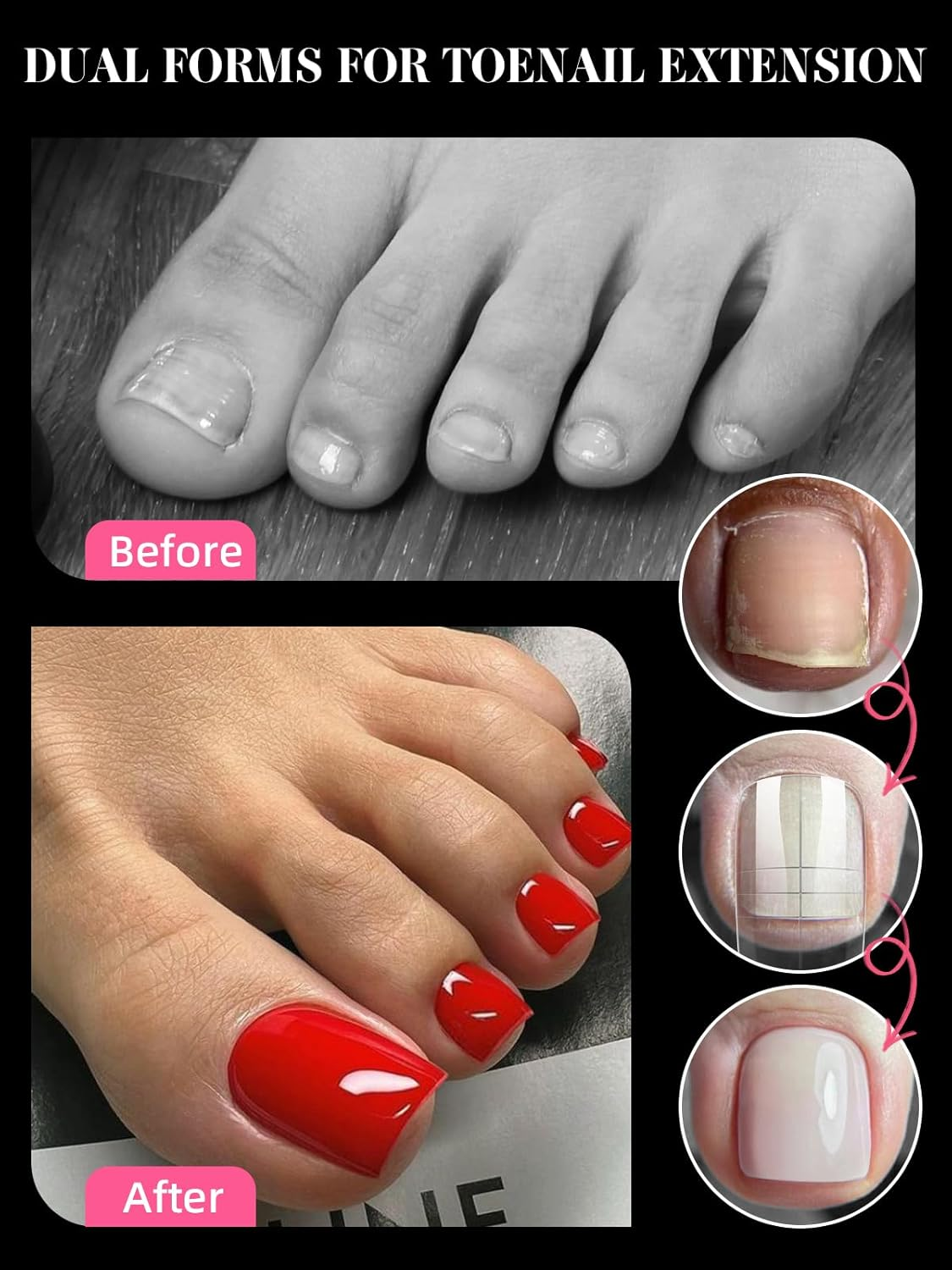 EBANKU 600 Pcs Double Toe Nail Extension Molds Reusable Full Cover Acrylic Nails with French Tip and Pedicure for Salon and DIY at Home, 15 Sizes - Clear image number 7