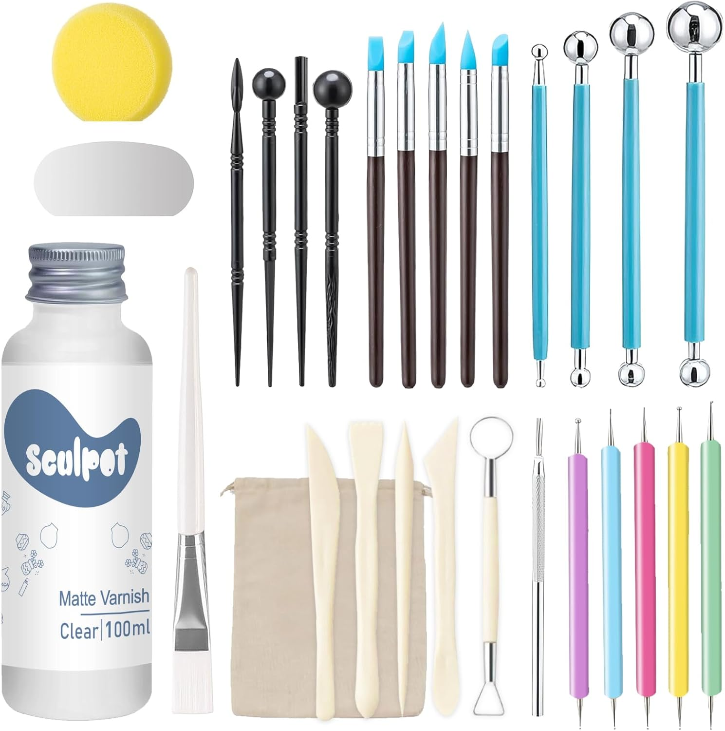 1DFAUL Clay Glaze with Air Dry Clay Tools Kit, 29PCS Clay Sculpting Tools, Polymer Clay Kit and Clay Varnish, Pottery Tool Kit for Sculpting, Modeling, Shaping, Matte, Scratch Resistant (Matte) image number 2