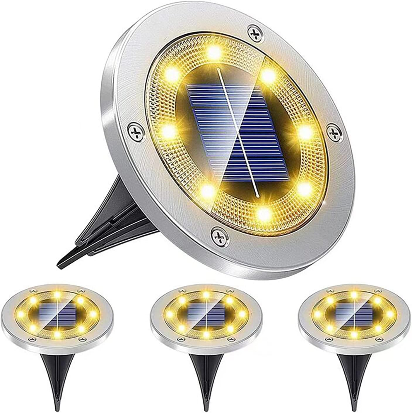 Solar Ground Lights, Outdoor Waterprood 8 LED Solar Powered Floor Landscape Light for Garden Pathway Walkway Patio- 4 Pack (White)
